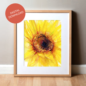 Framed watercolor painting of a sunflower in solidarity with Ukraine. 100% of proceeds go to Sunflower of Peace.