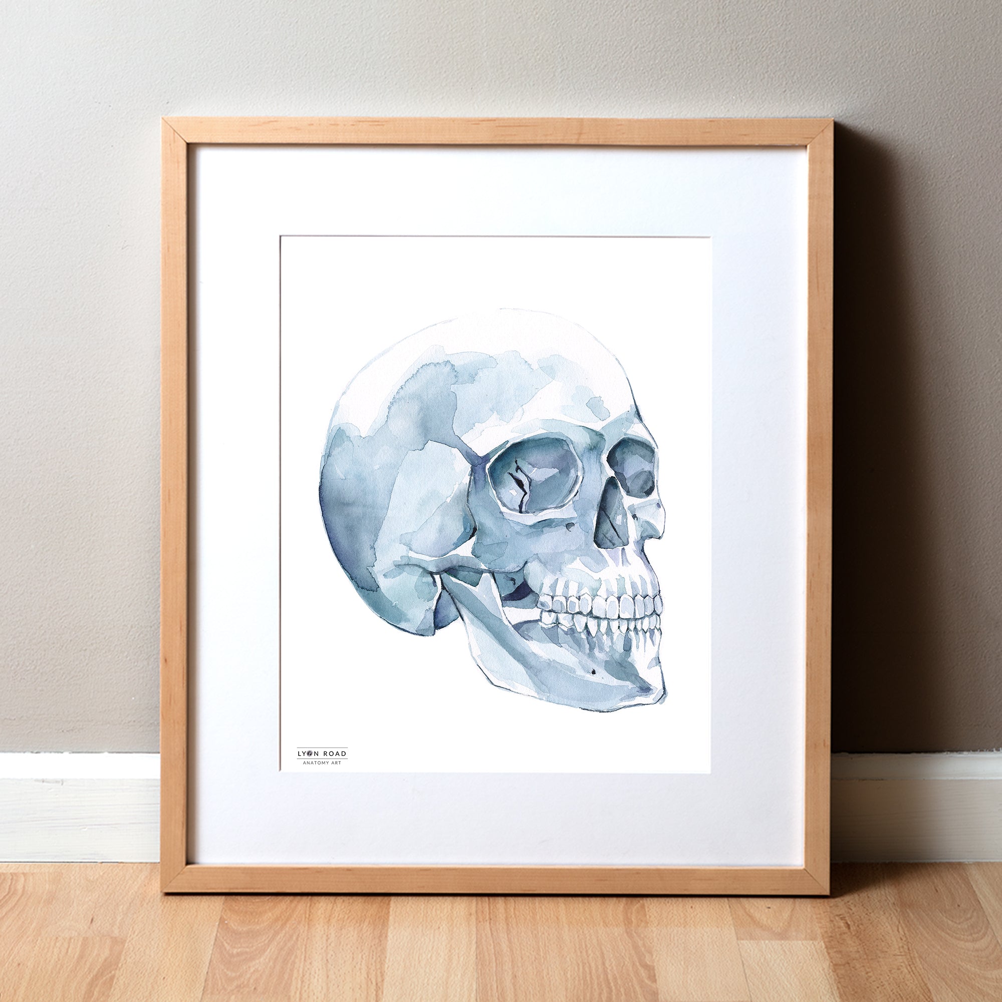 Soft Blue Skull Watercolor Print