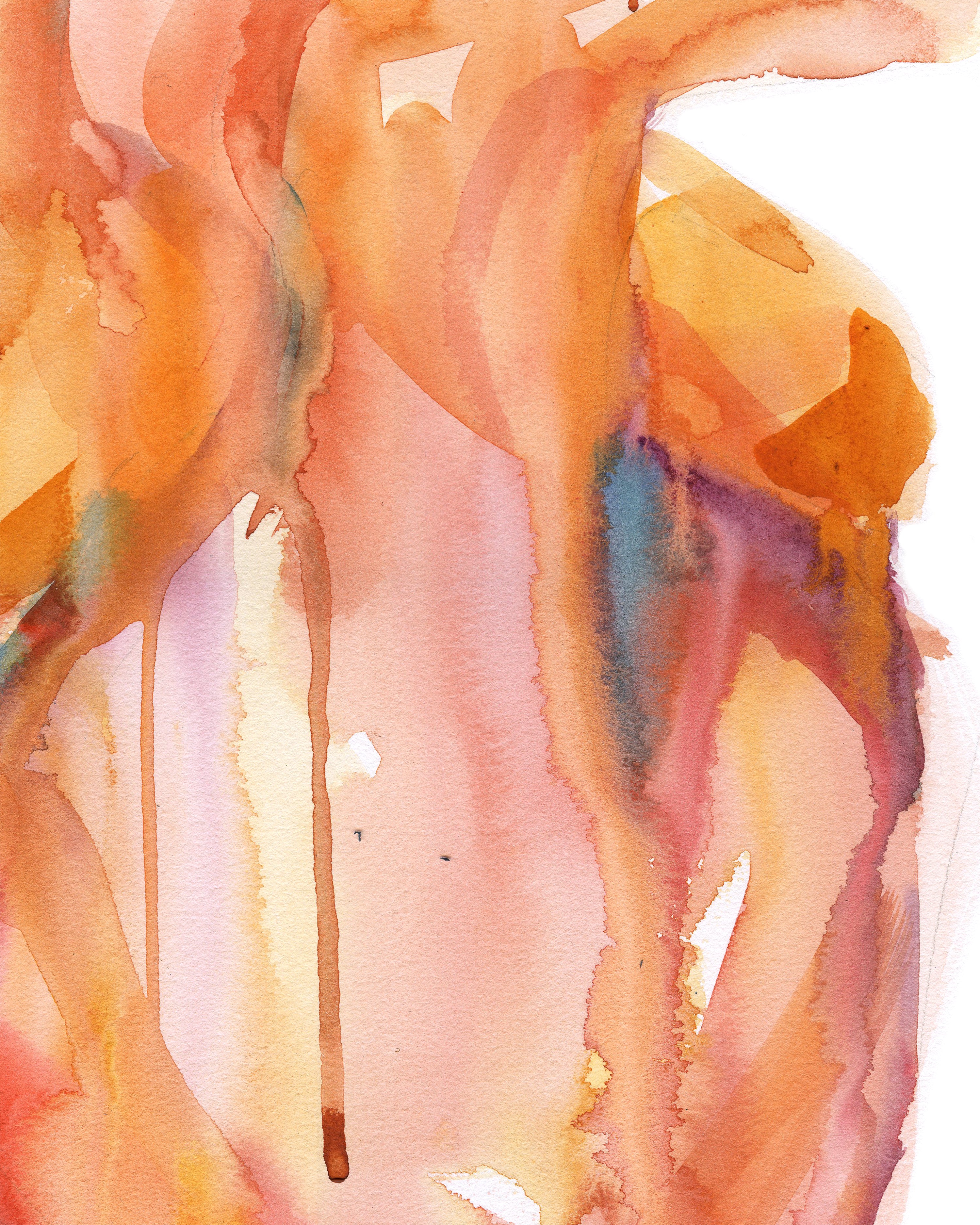 Abstract Anatomical Heart in Orange Watercolor Print