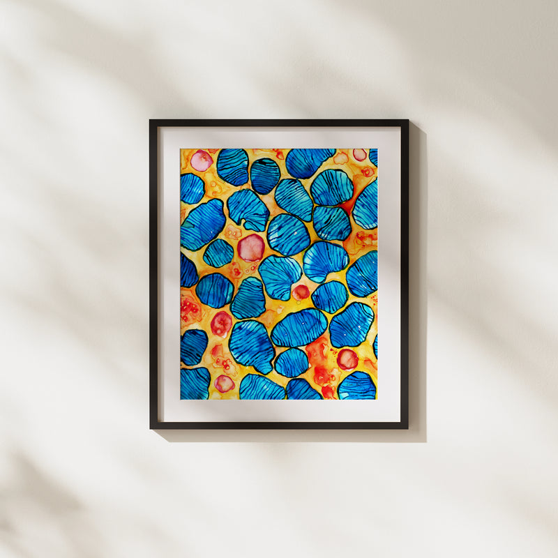framed abstract anatomy art of mitochondria in a cell for doctor's office - gift for doctor- gift for medical student