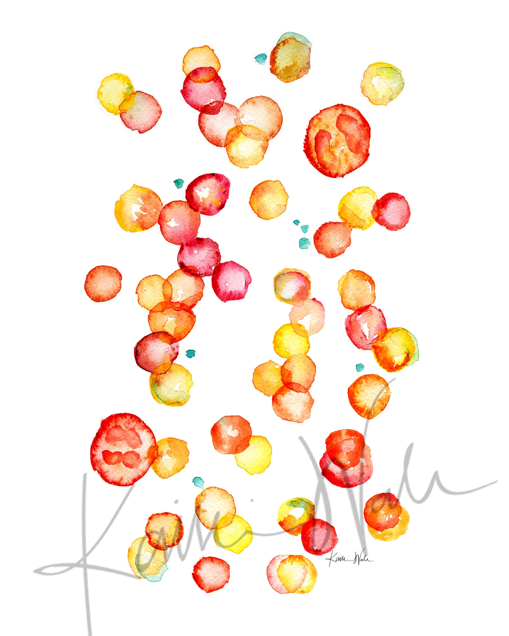 Blood cells in red watercolor art- anatomy art- hematology- gift for doctor- gift for nurse