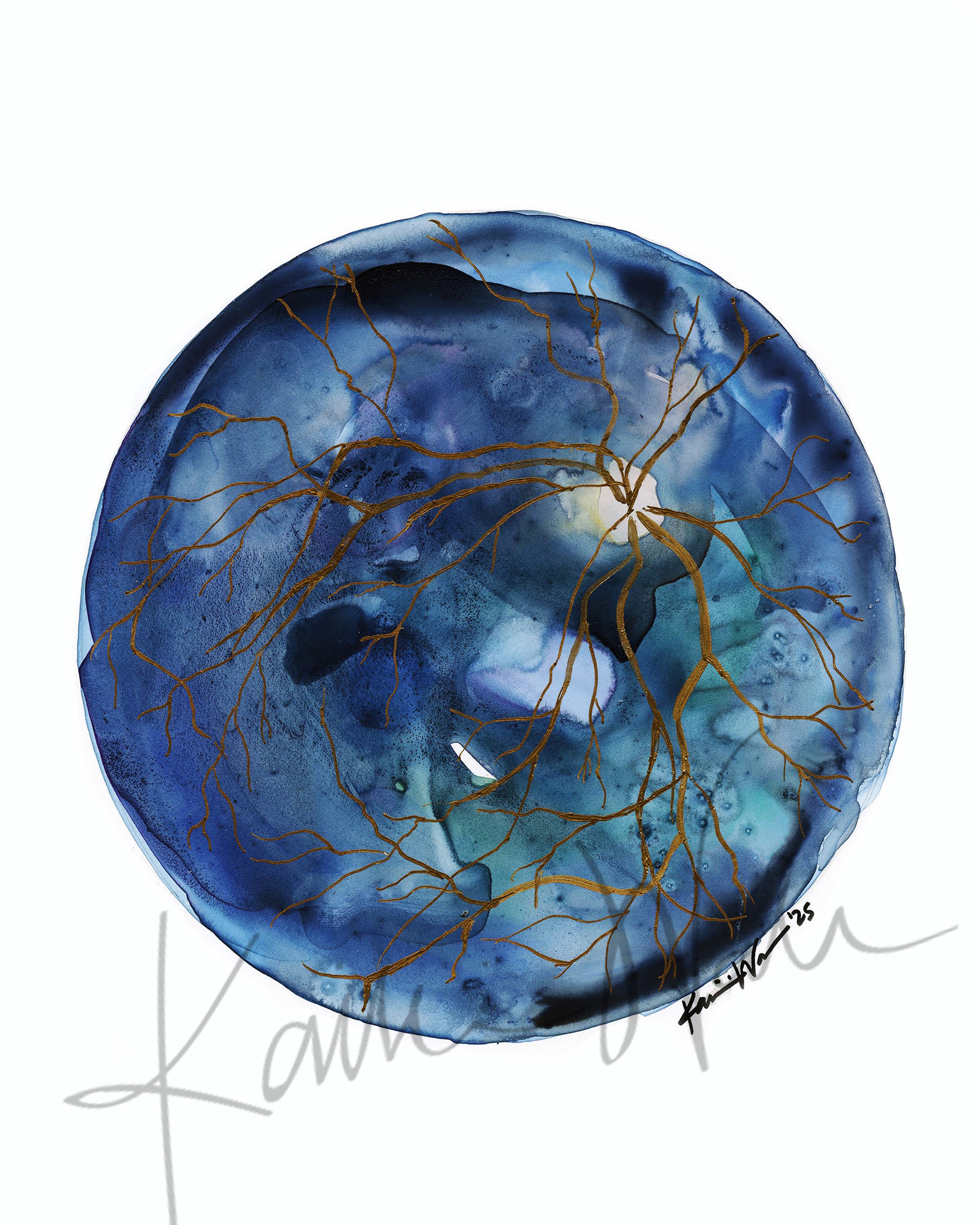 Red, Blue, and Gray Retina Watercolor Print Set