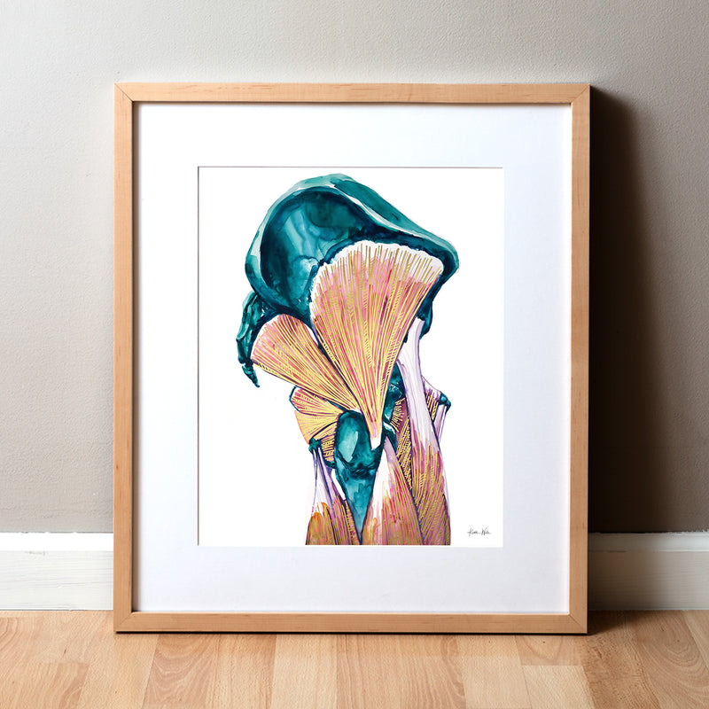 Framed artwork of the muscles of the hip joint. The medical art is for a PT clinic or a gift for a physical therapist or a doctor gift.