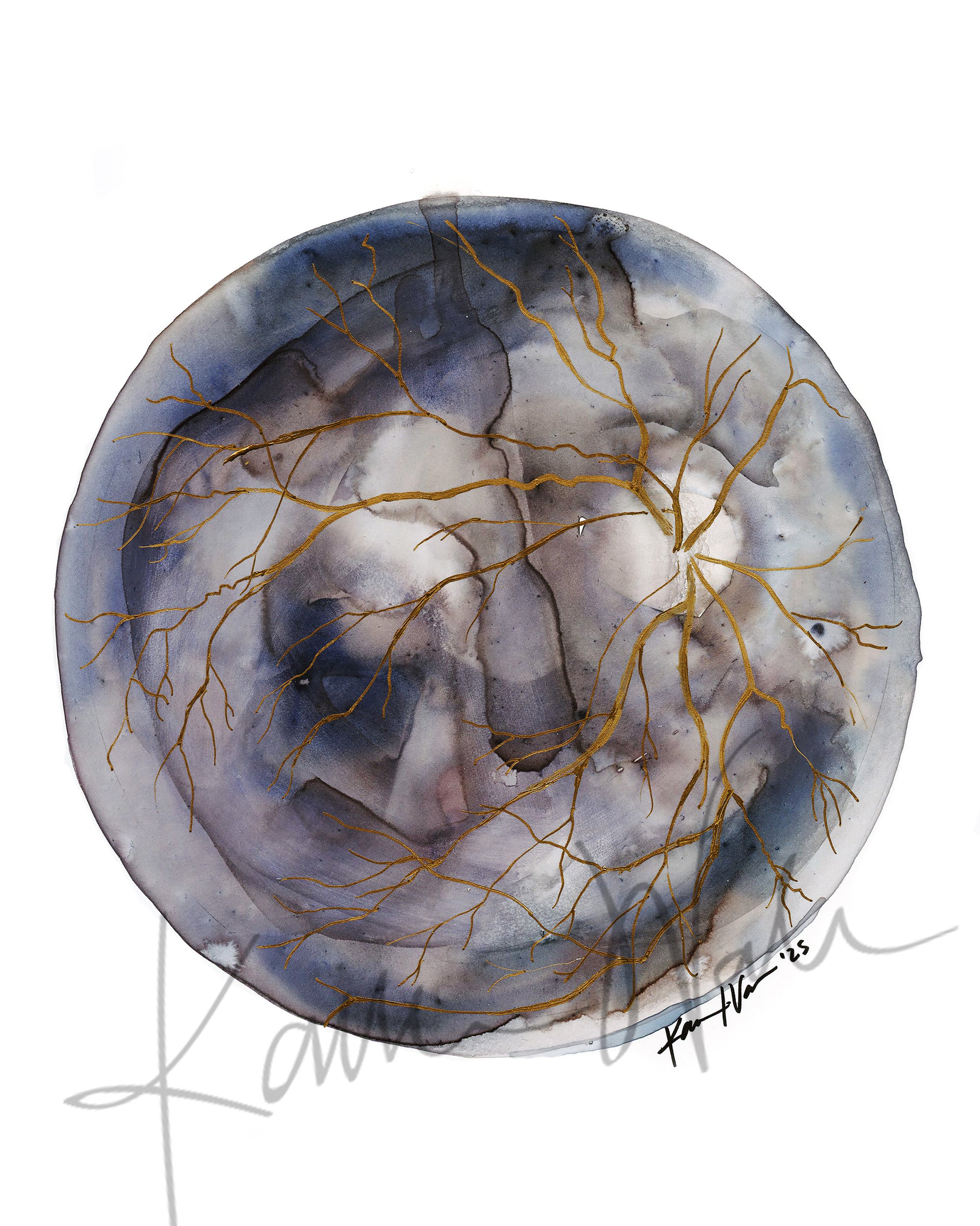 Red, Blue, and Gray Retina Watercolor Print Set