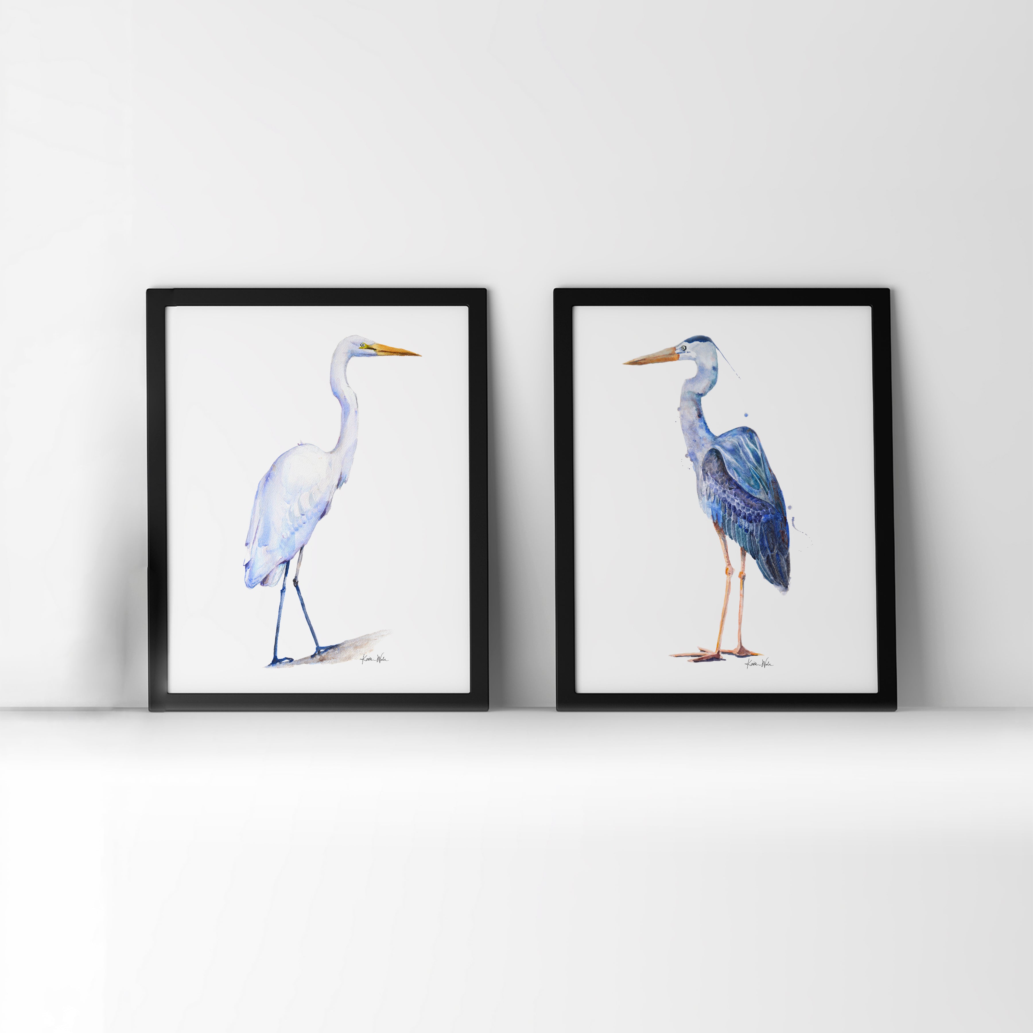 Heron and Egret Watercolor Print Set