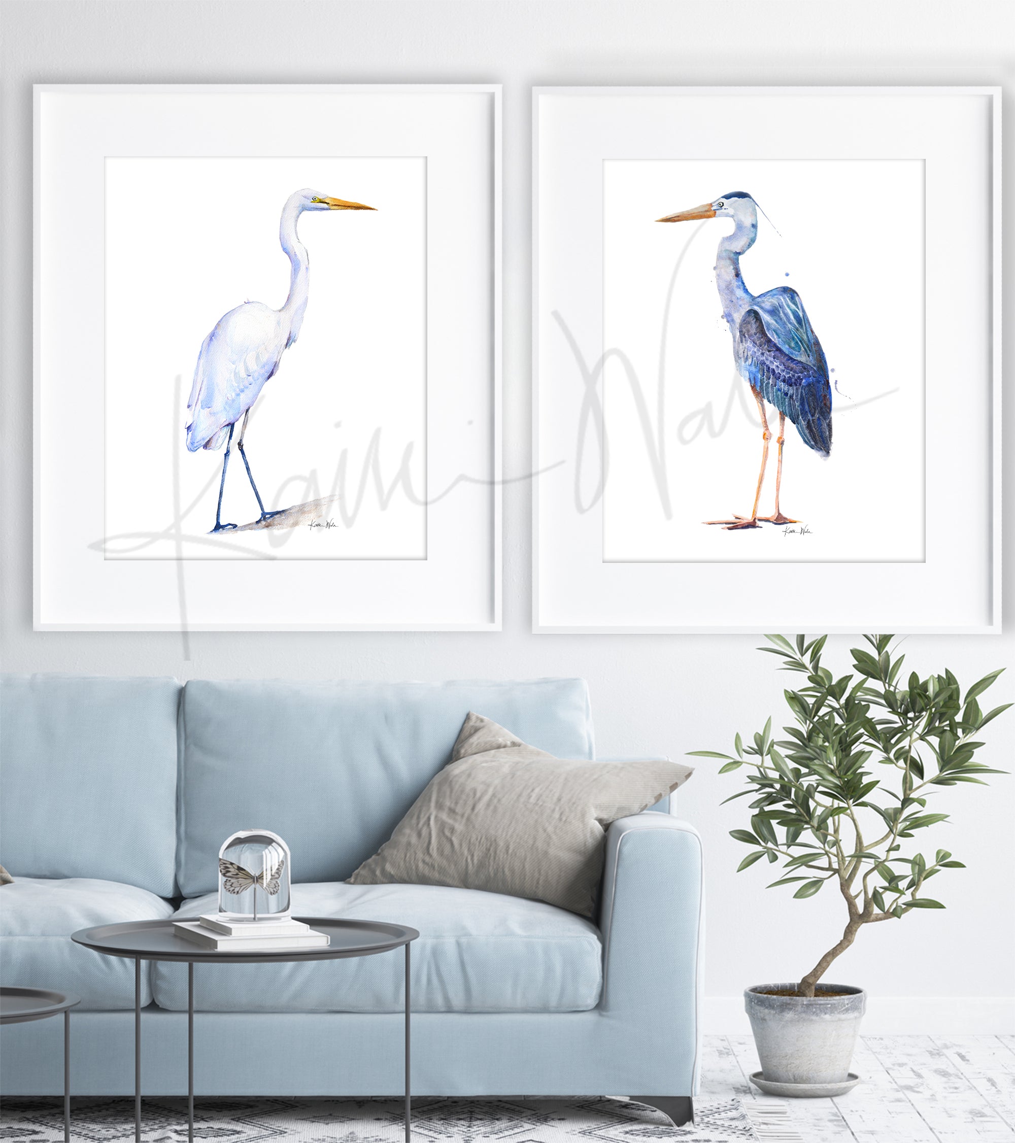 Heron and Egret Watercolor Print Set