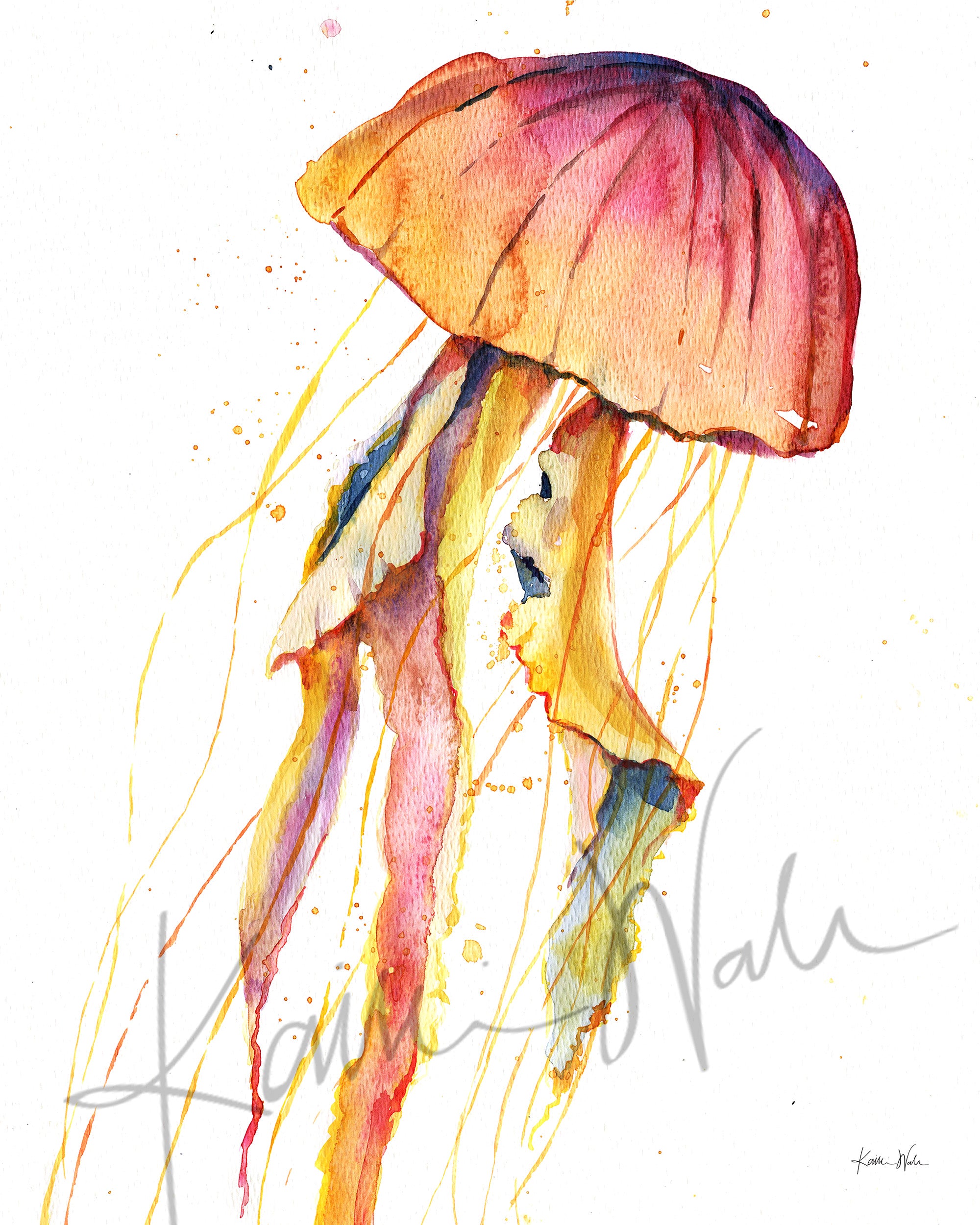Colorful Jellyfish Watercolor Print