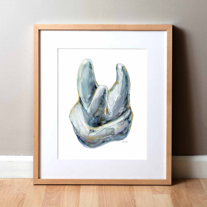 Tooth art or abstract dentist anatomy. It shows a third molar upside so you can see the tooth roots. Perfect art for a dentist gift or art for a dentist office