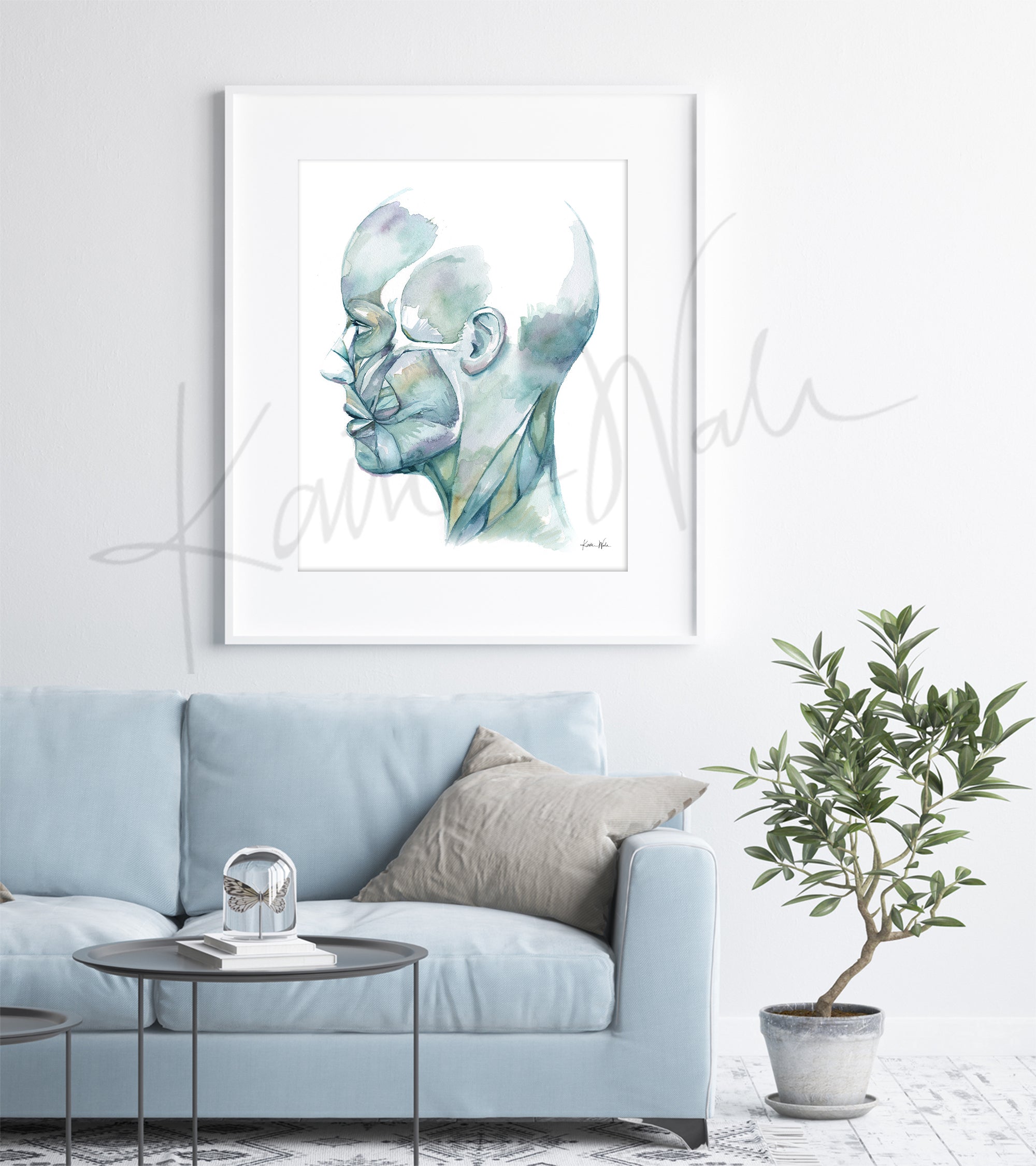 Profile of the Muscles of Facial Expression Watercolor Print