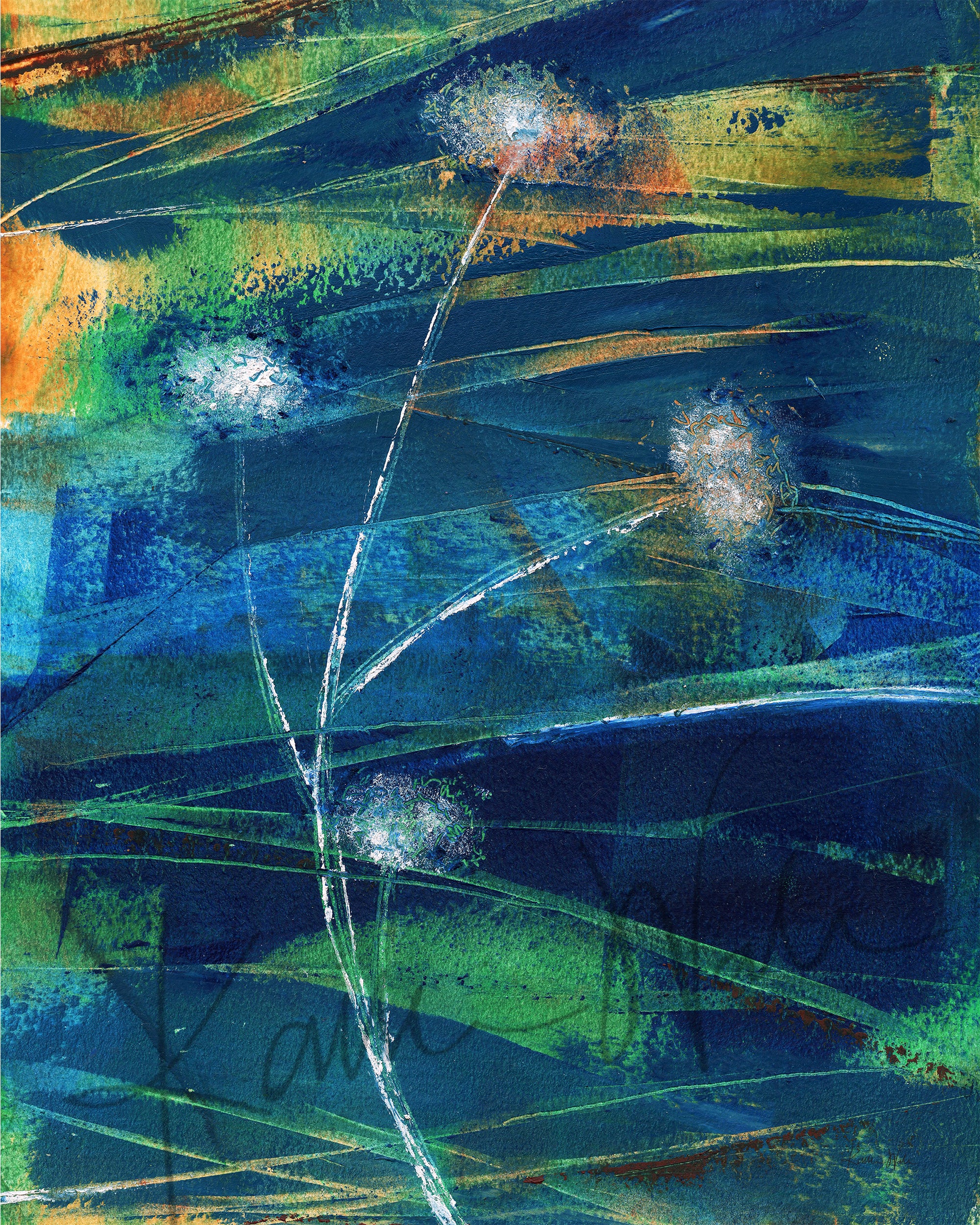 Neuromuscular Junction Wisps Cold Wax Print