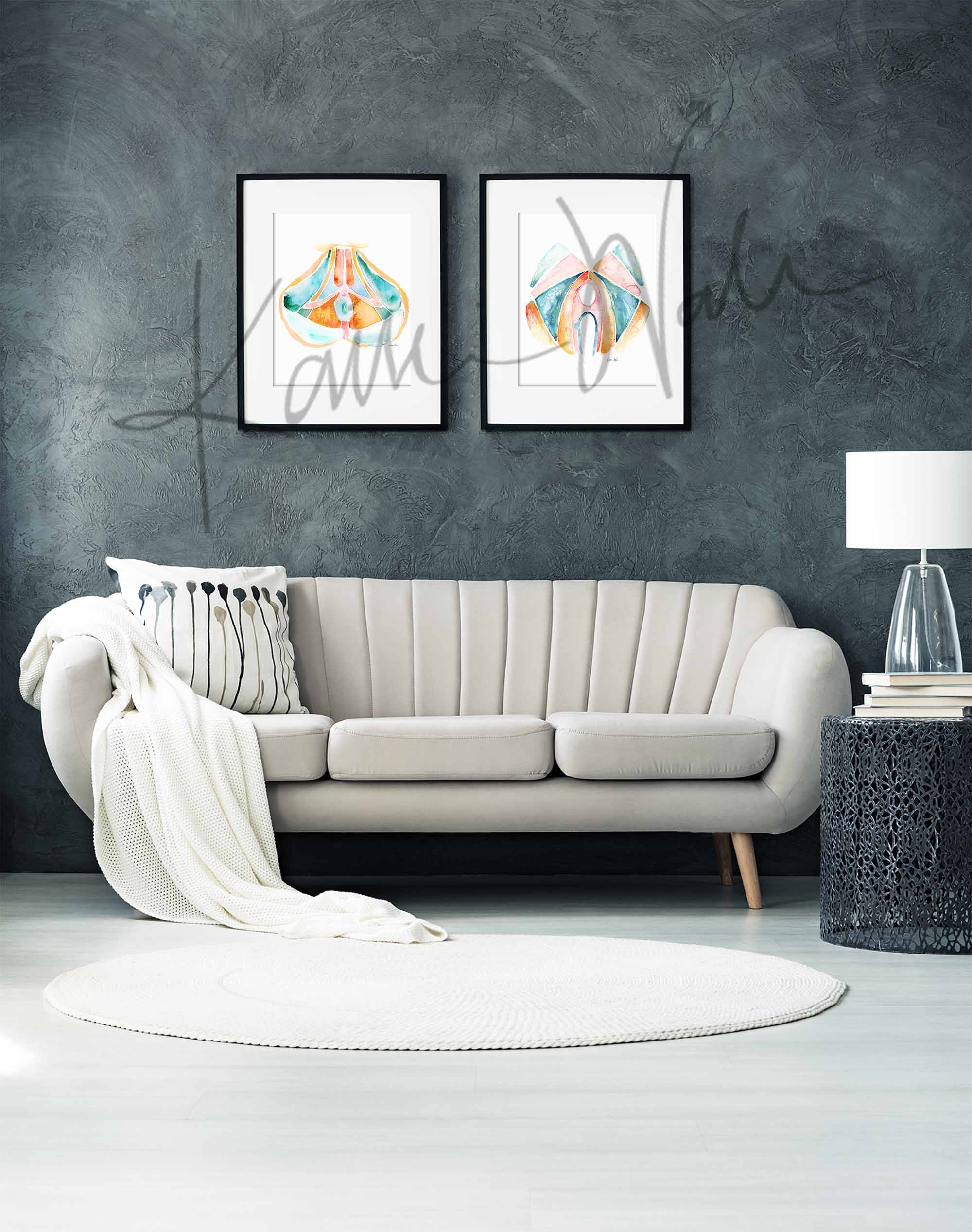 Female and Male Pelvic Floor Set of Two Watercolor Prints