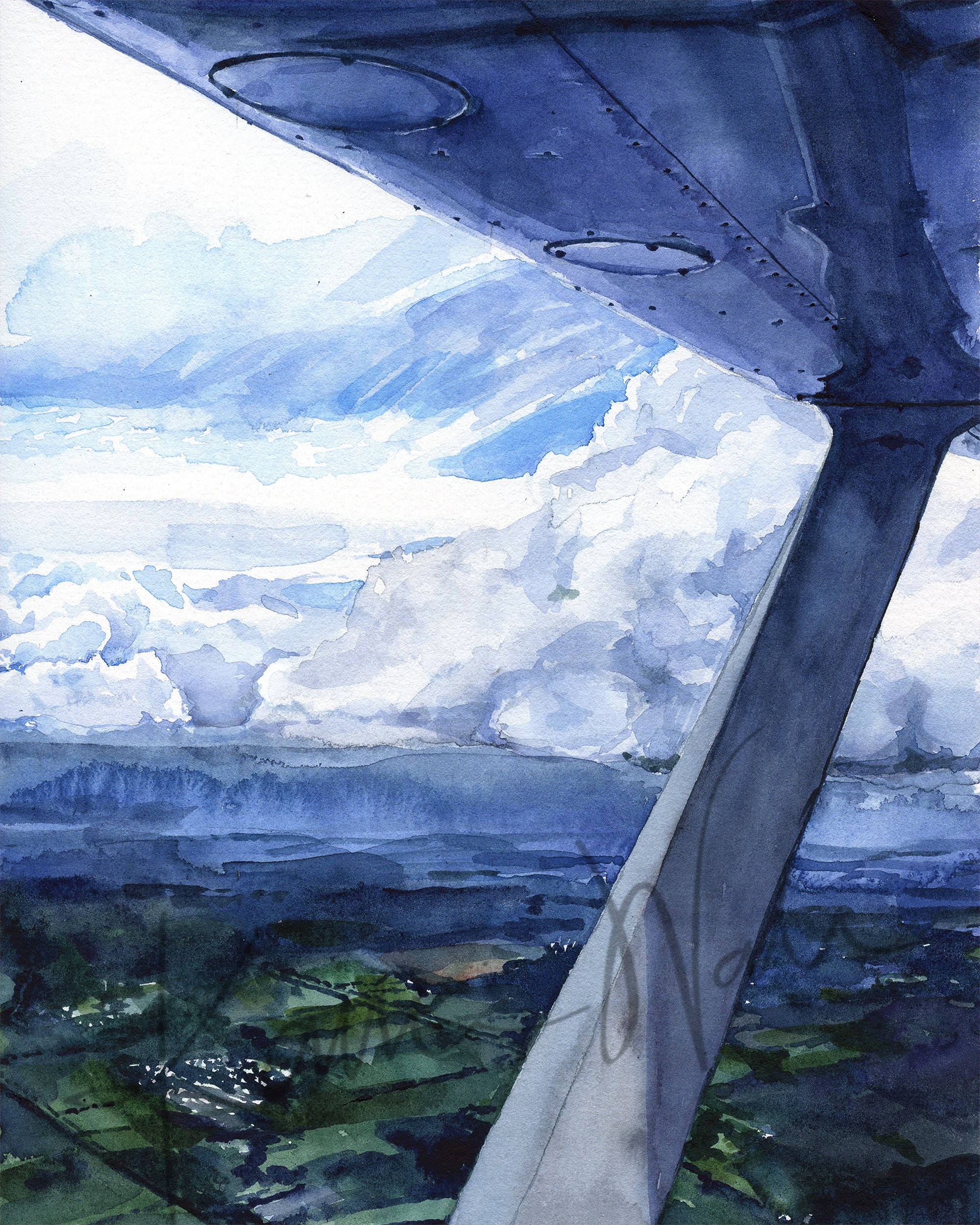 Pilot's View Watercolor Print