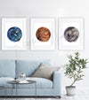 Red, Blue, and Gray Retina Watercolor Print Set