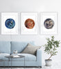 Red, Blue, and Gray Retina Watercolor Print Set