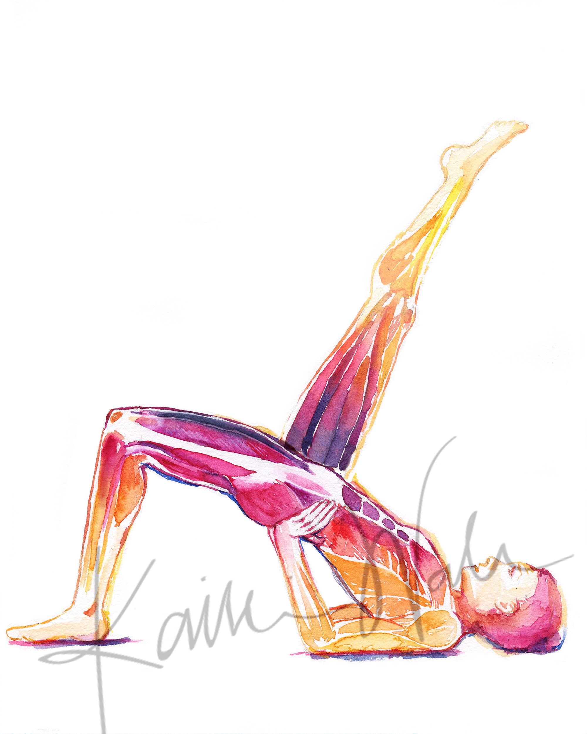 Shoulder Bridge in Sunrise Colors Watercolor Print