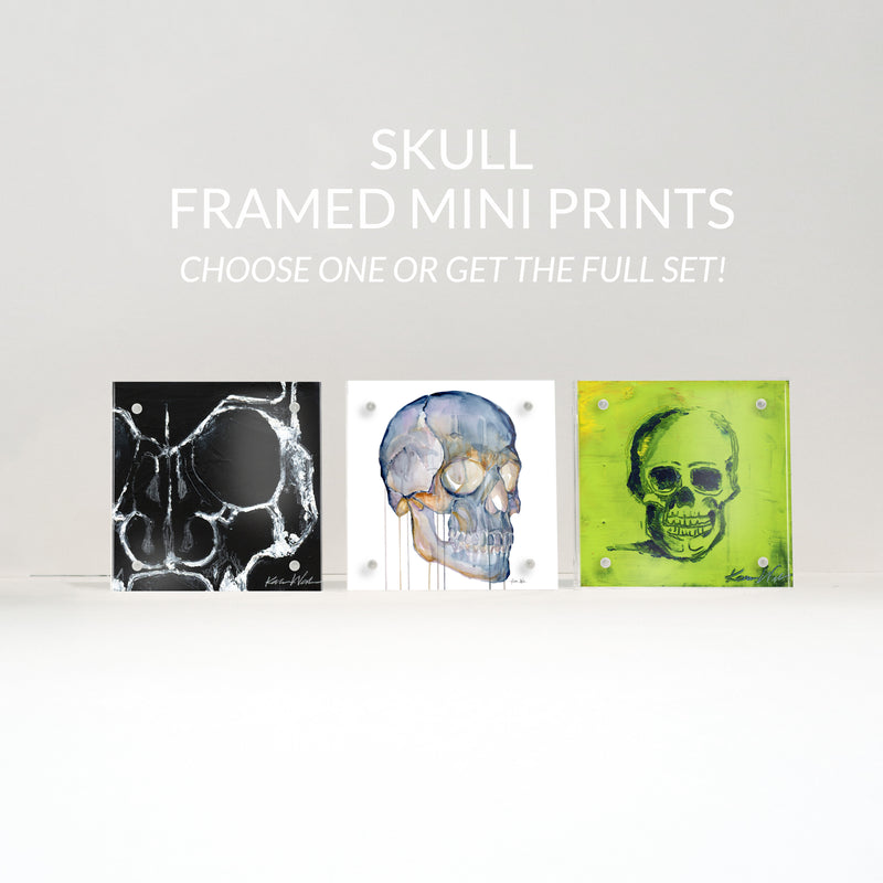 Three mini abstract anatomy art prints framed showing skull anatomy. Ideal gift for a doctor's office art.