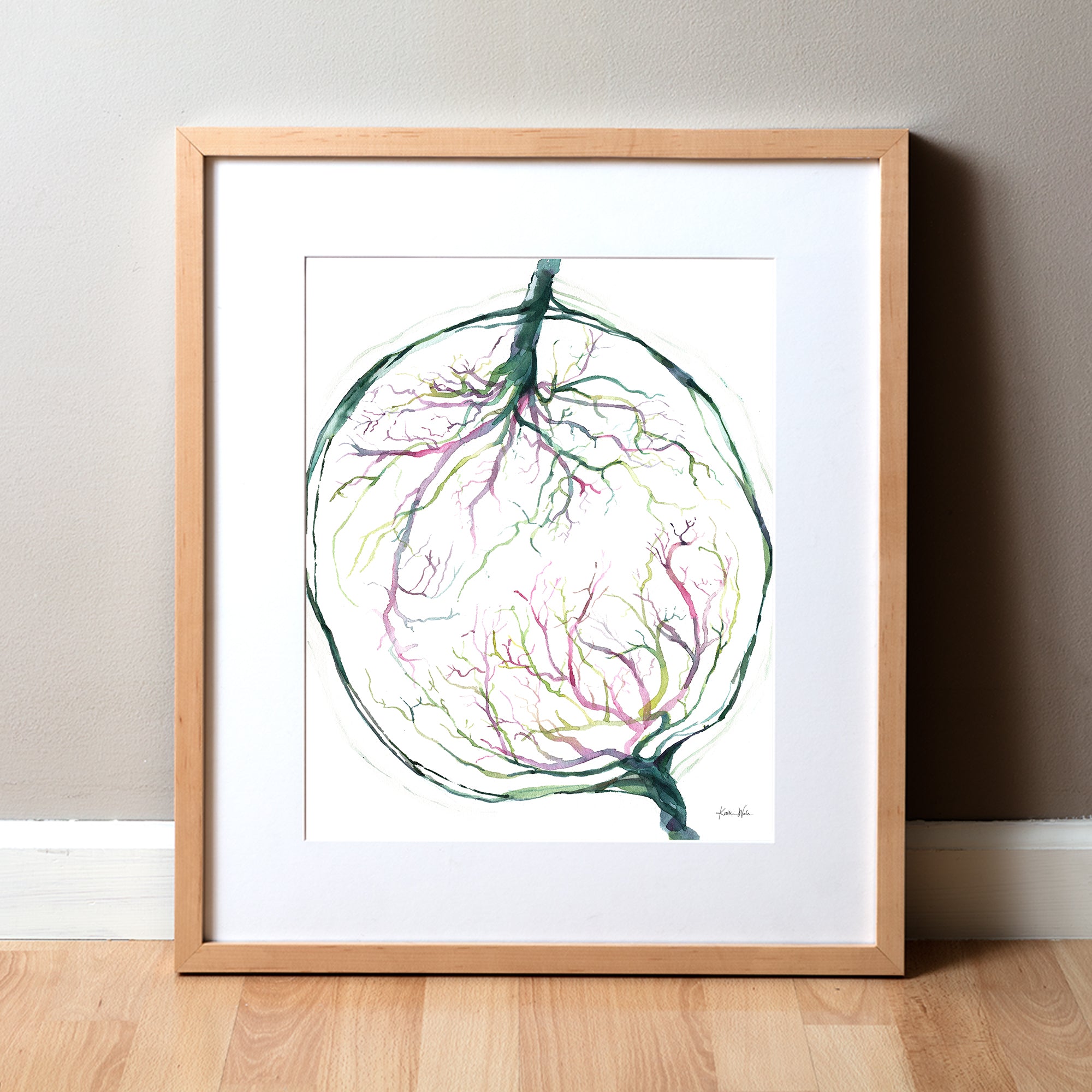 Twin Placenta in Pink and Green Watercolor Print