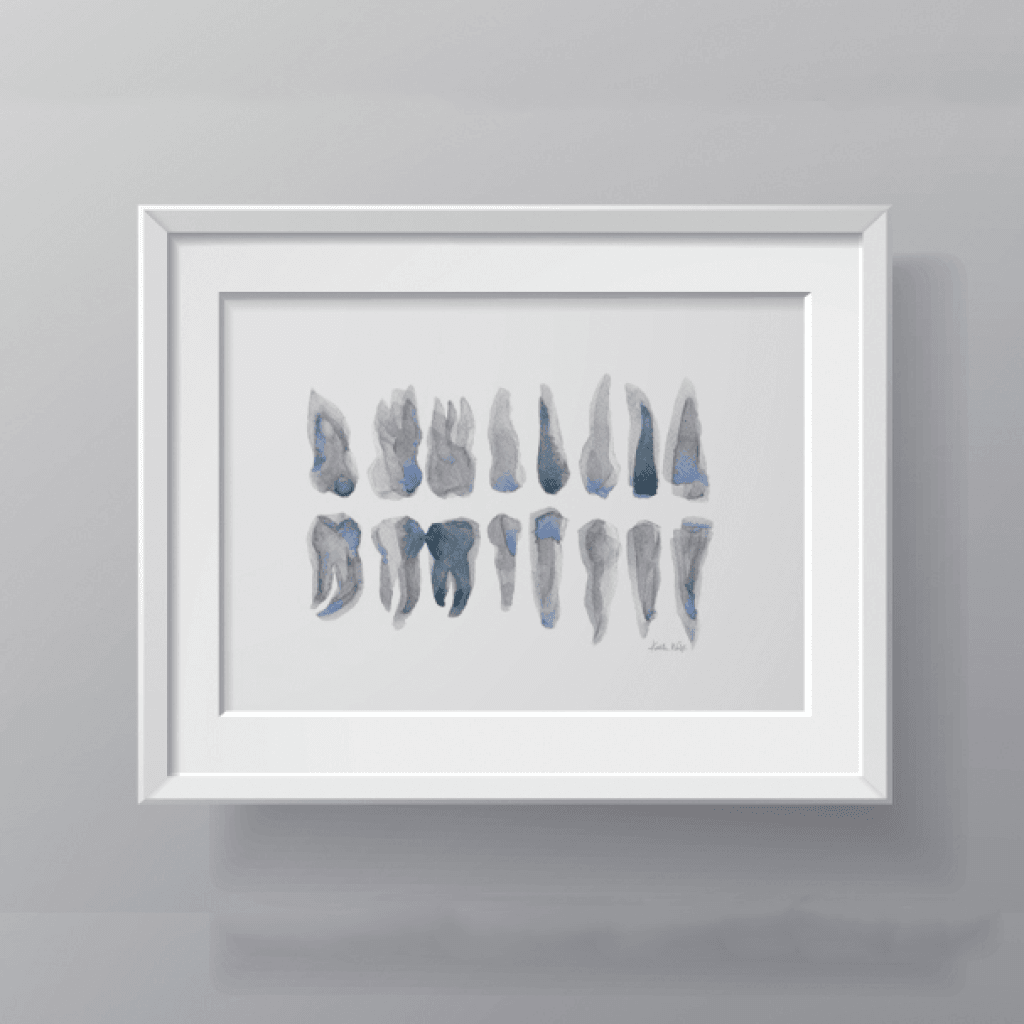 Blue Gray Teeth Print Watercolor