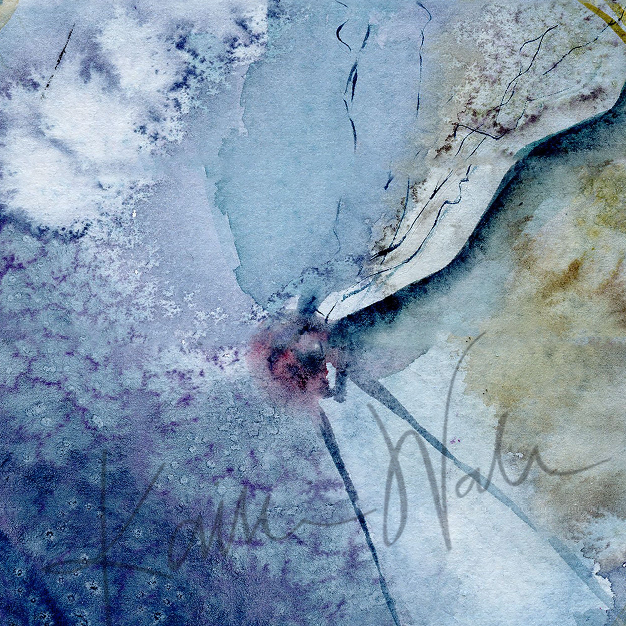 Zoomed in view of a watercolor painting of an eardrum.