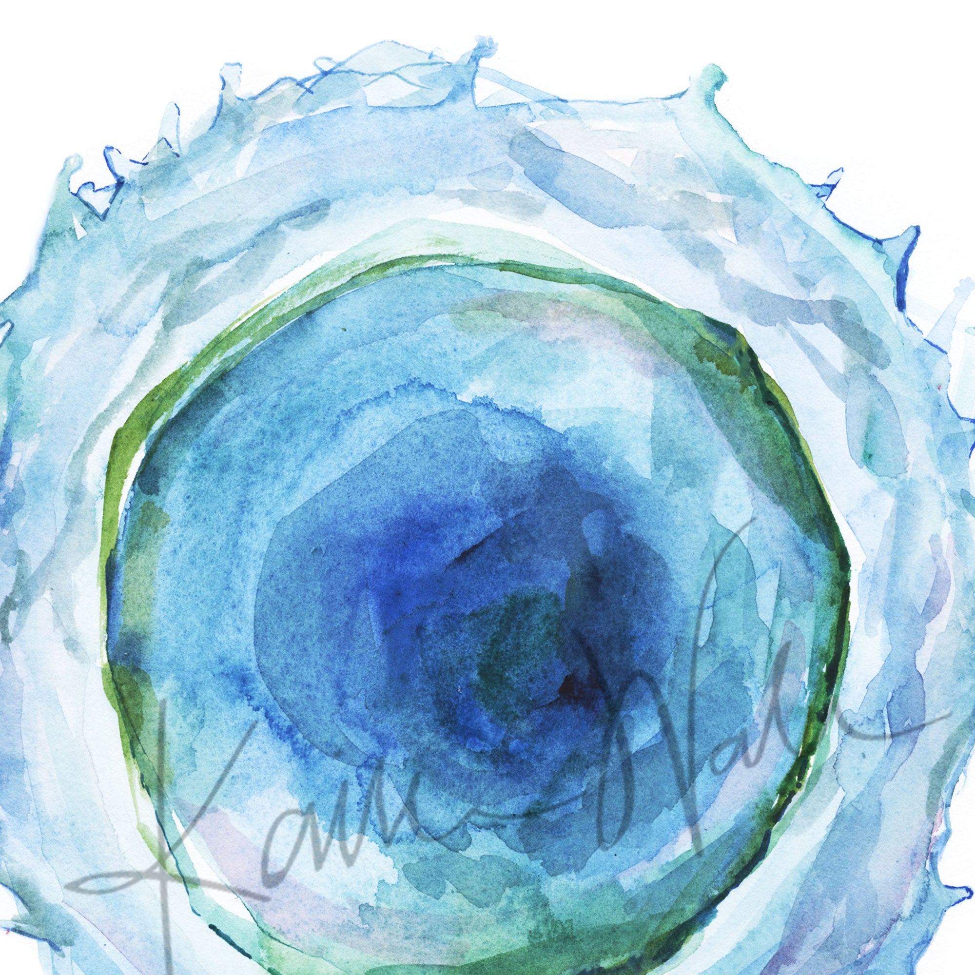 Zoomed in view of a watercolor painting of a B cell.