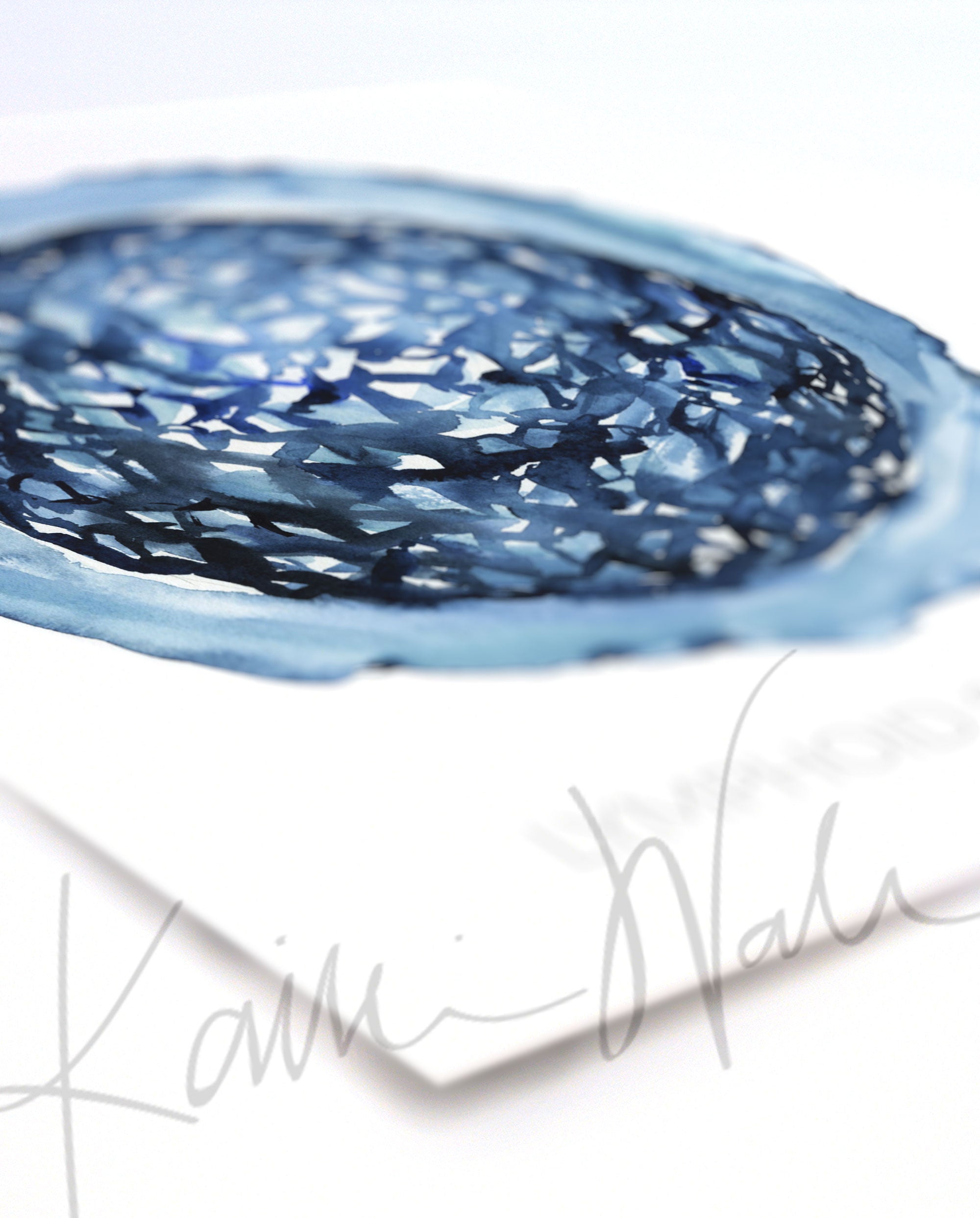 Angled view of a watercolor painting of Lymphoid Stem Cell.