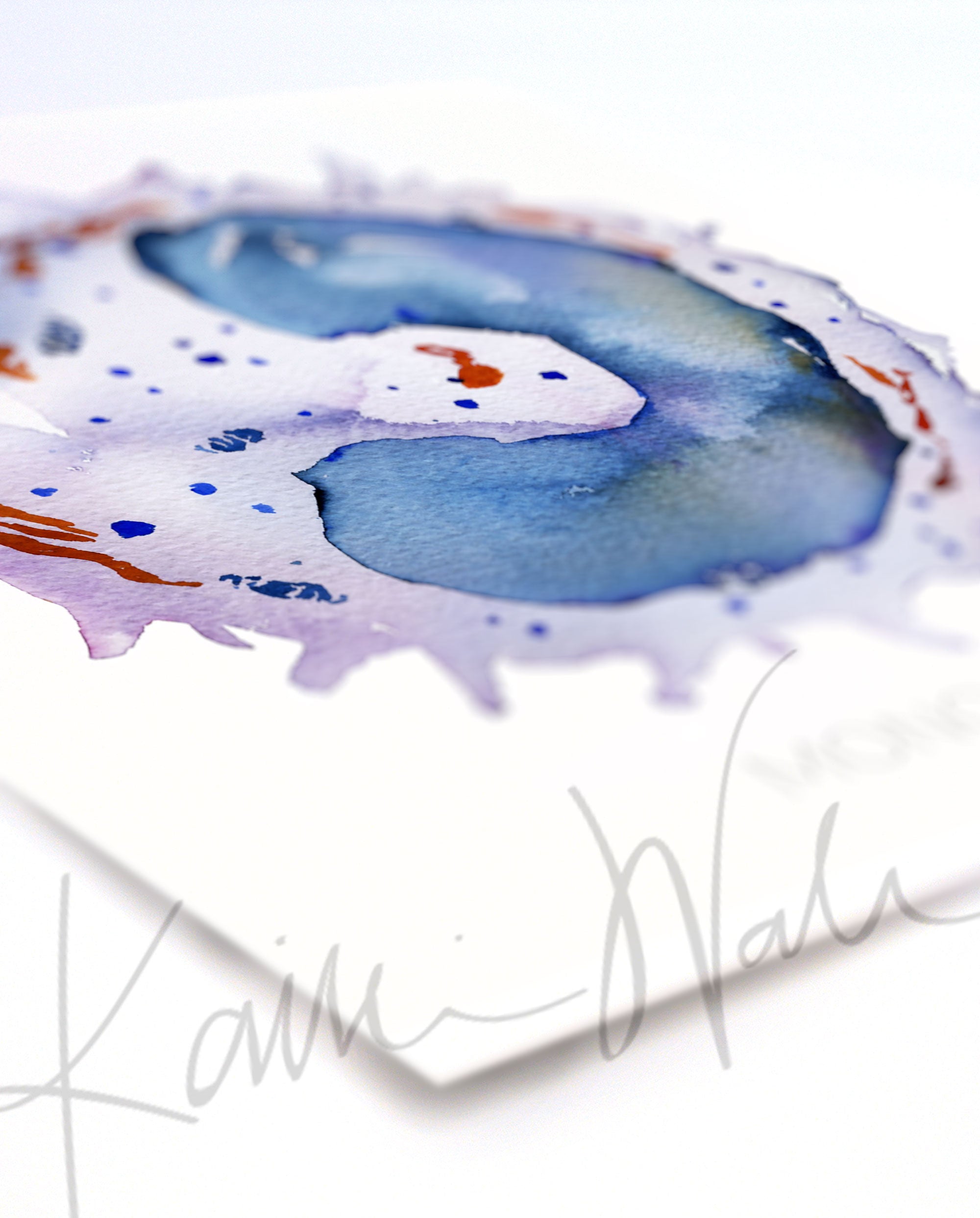Angled view of a watercolor painting of a monocyte white blood cell.