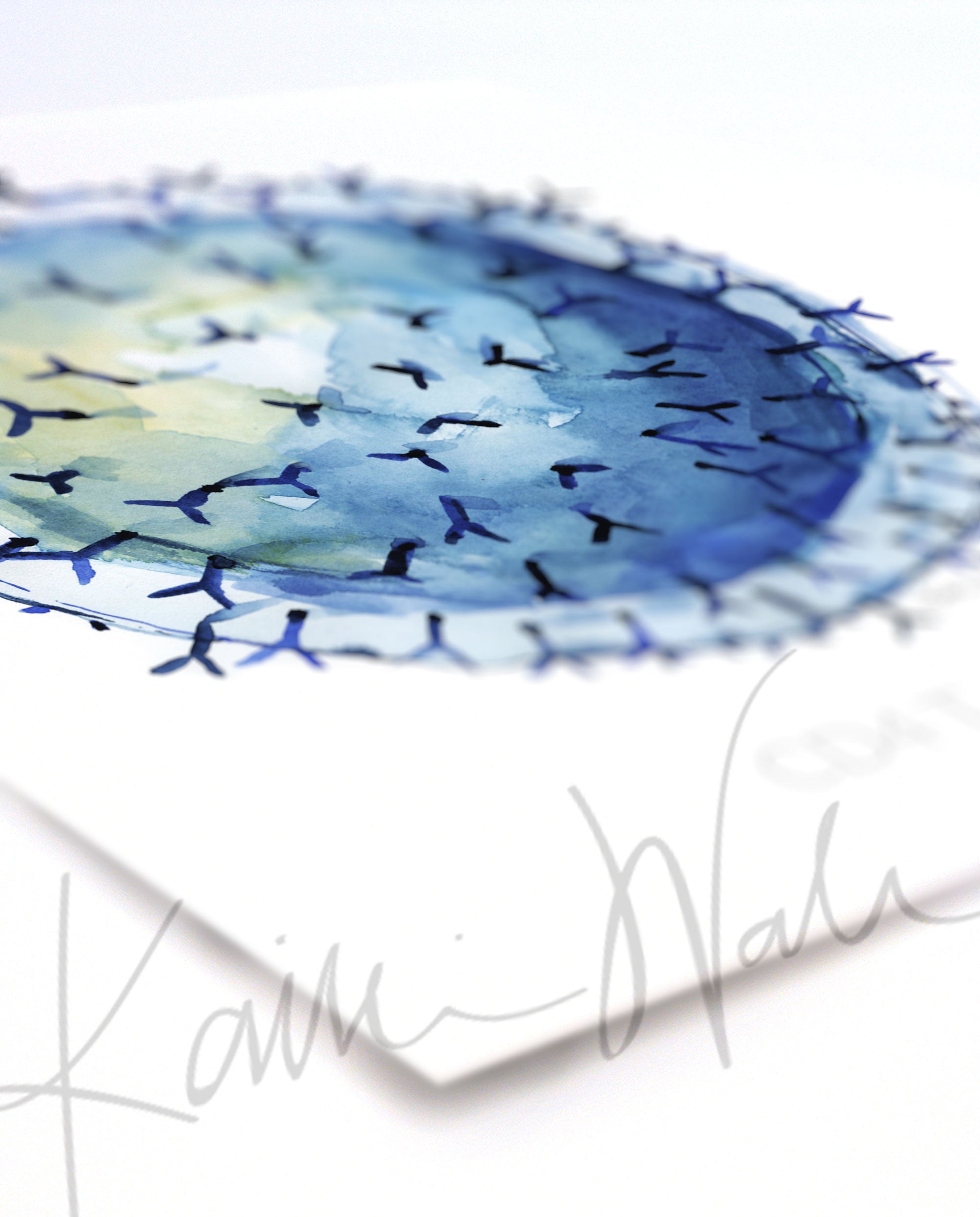 Angled view of a watercolor painting of cd4 t cell.