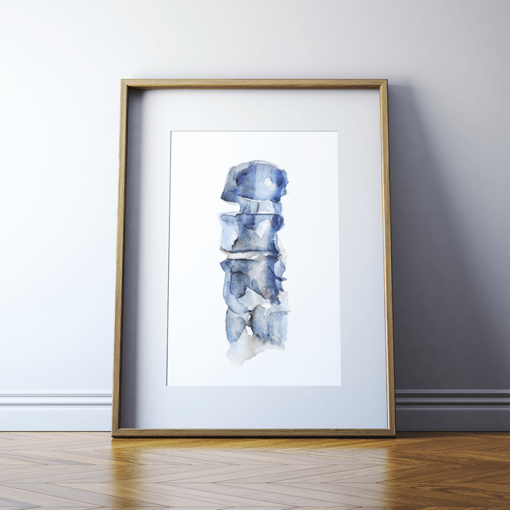 Framed blue spine watercolor print. 