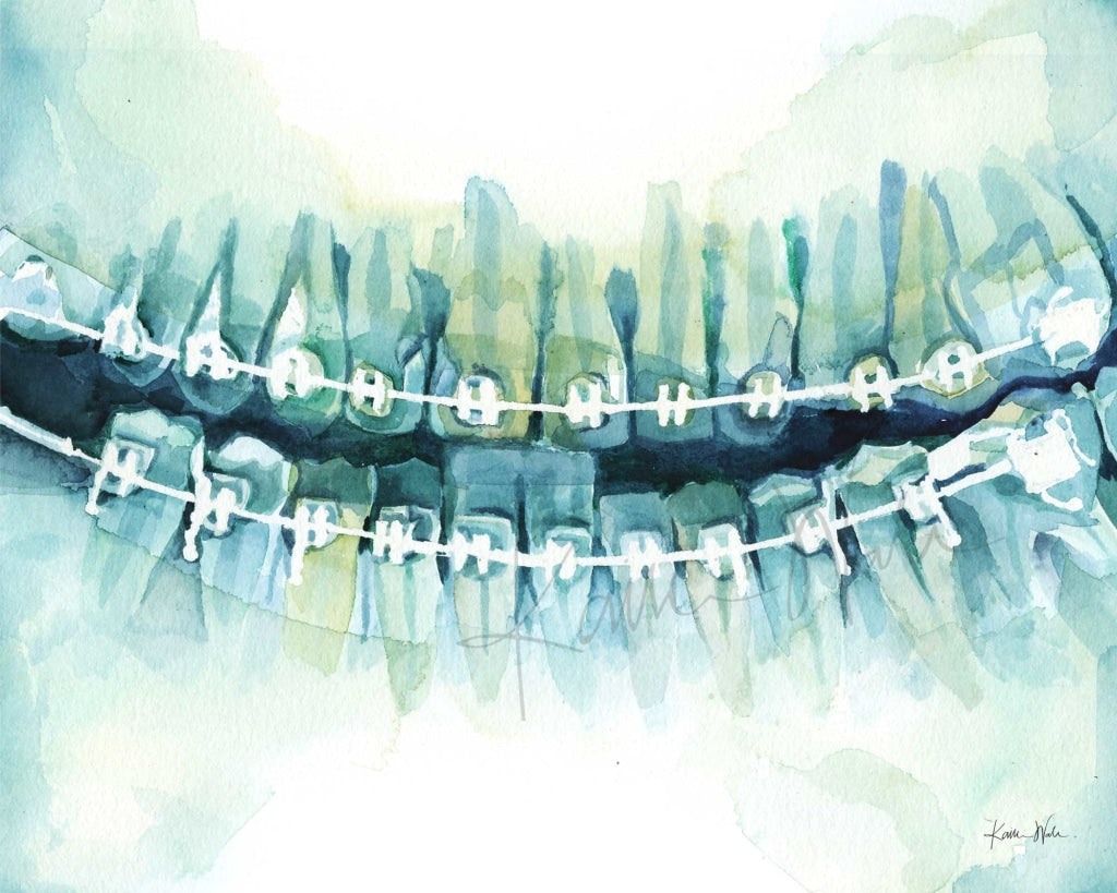 Braces Watercolor Print - Art Teeth Dental