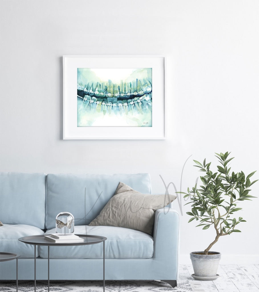 Braces Watercolor Print - Art Teeth Dental