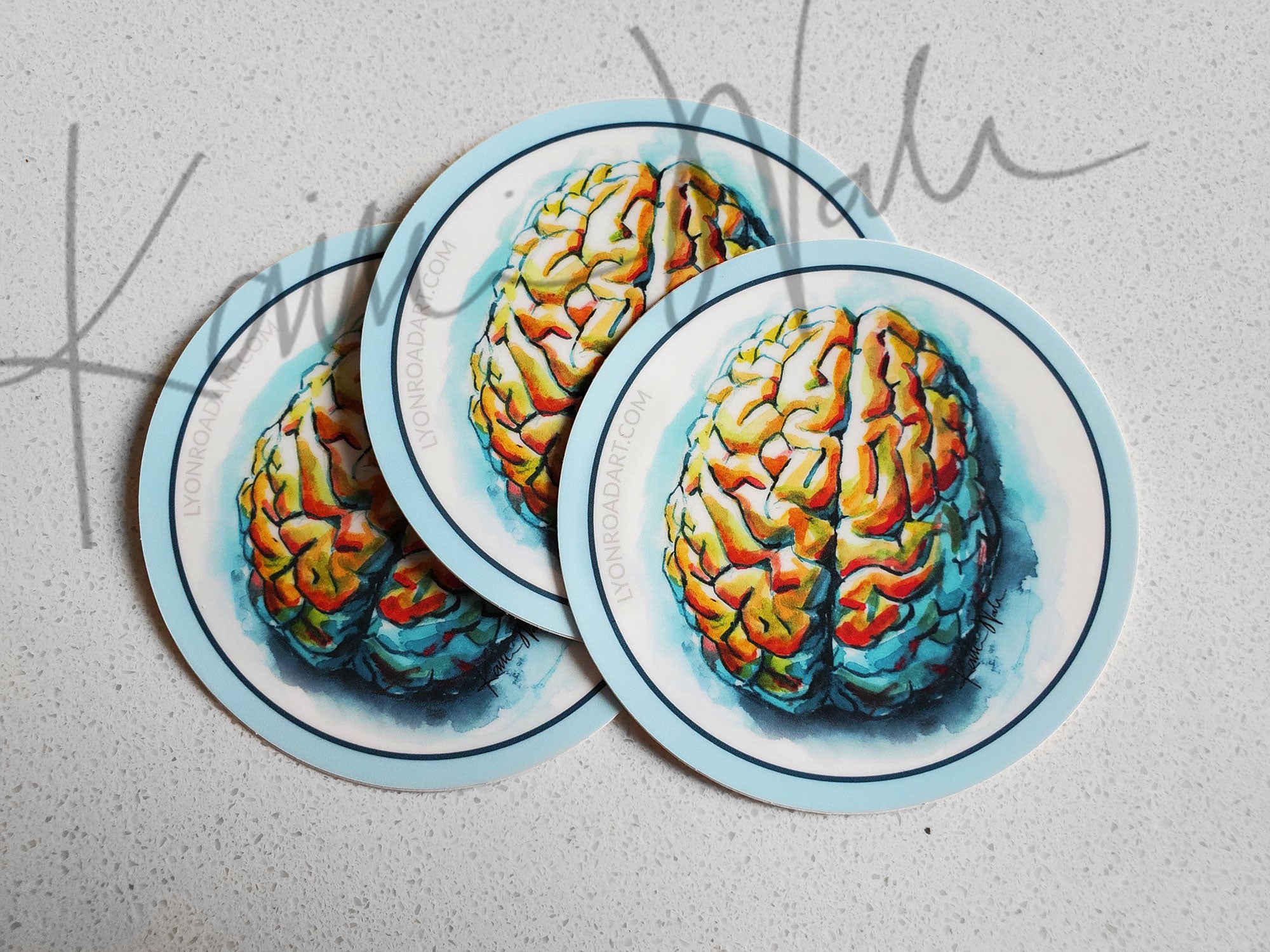 Set of 3 Superior Brain Watercolor Art Stickers