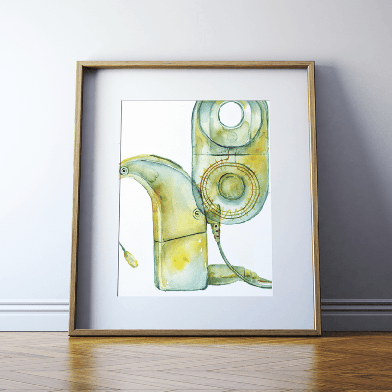 Cochlear Implant Print Watercolor-modern minimalist style - speech pathology- audiology- ENT - ear anatomy enthusiast