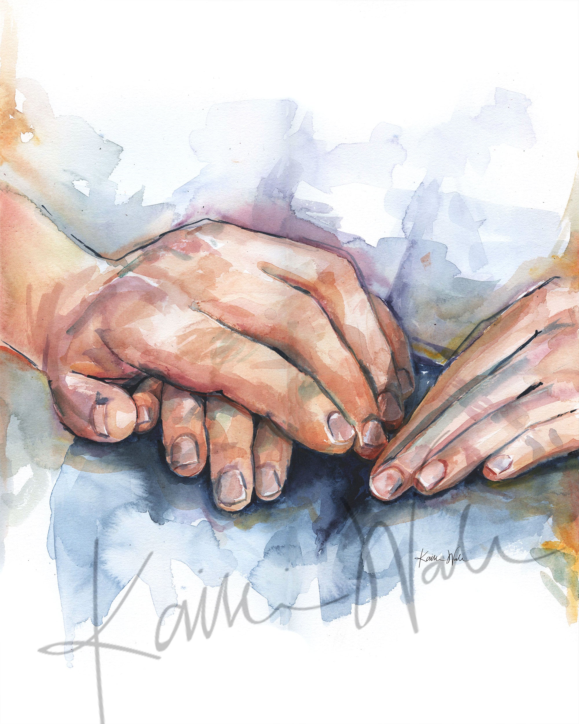 Holding Hands Watercolor Print