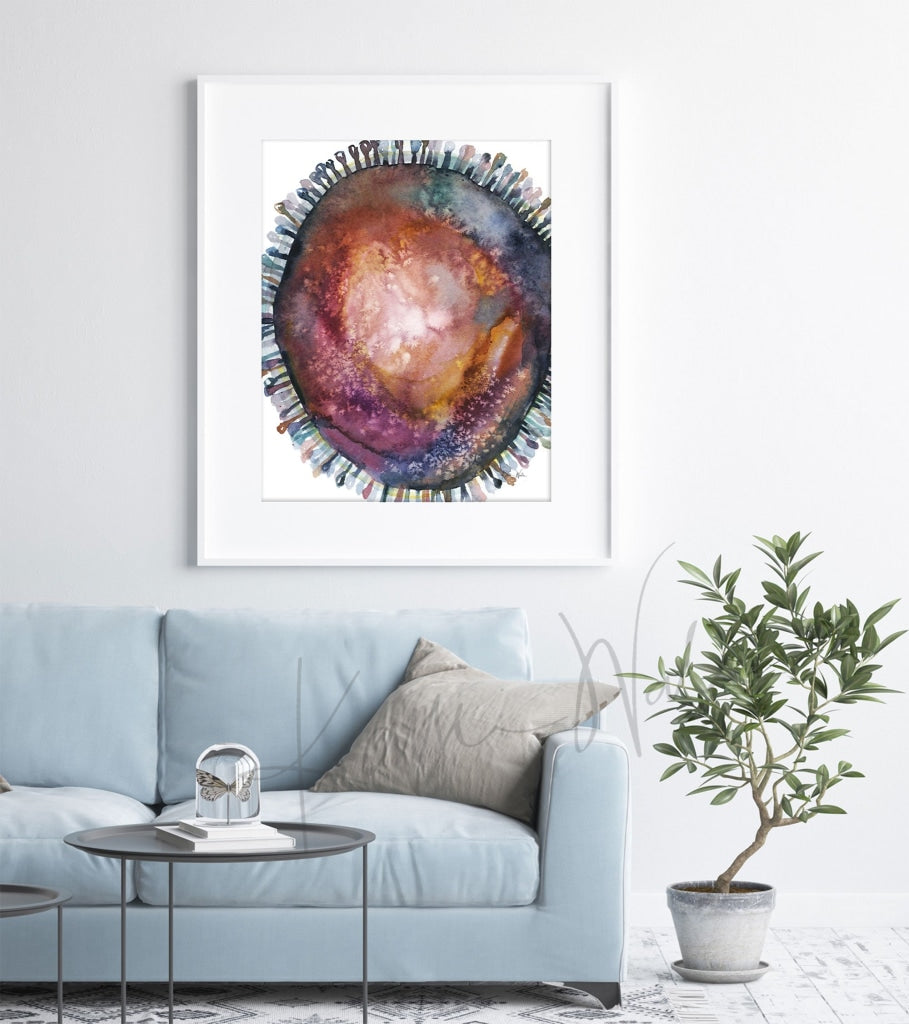 Coronavirus Single Cell Watercolor Print