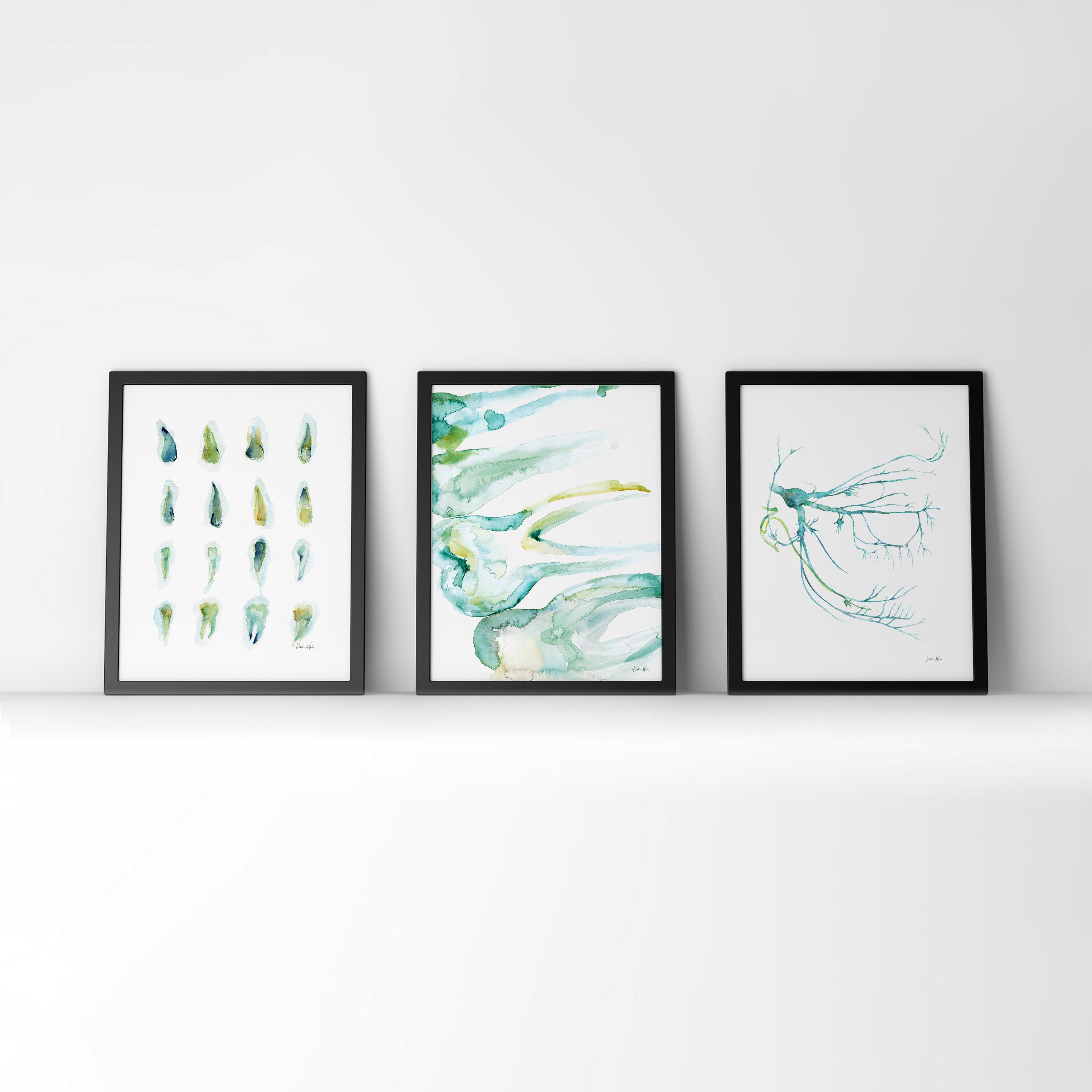 Sea Green Dental Watercolor Print Set