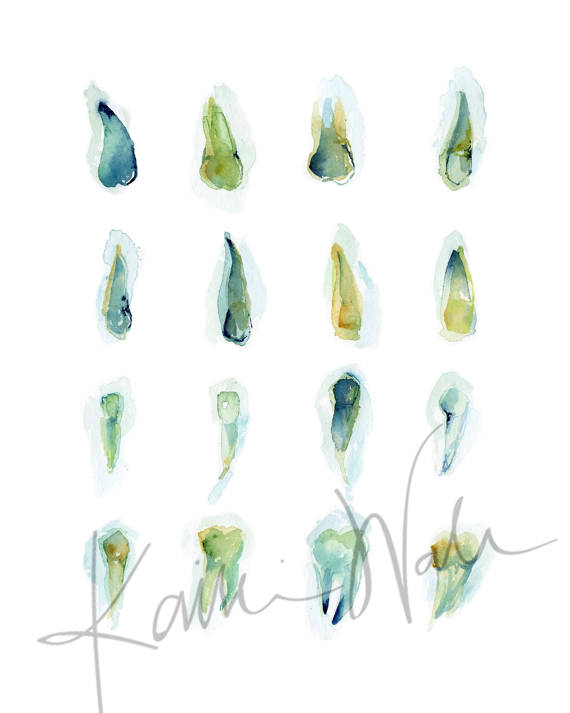 Sea Green Dental Watercolor Print Set