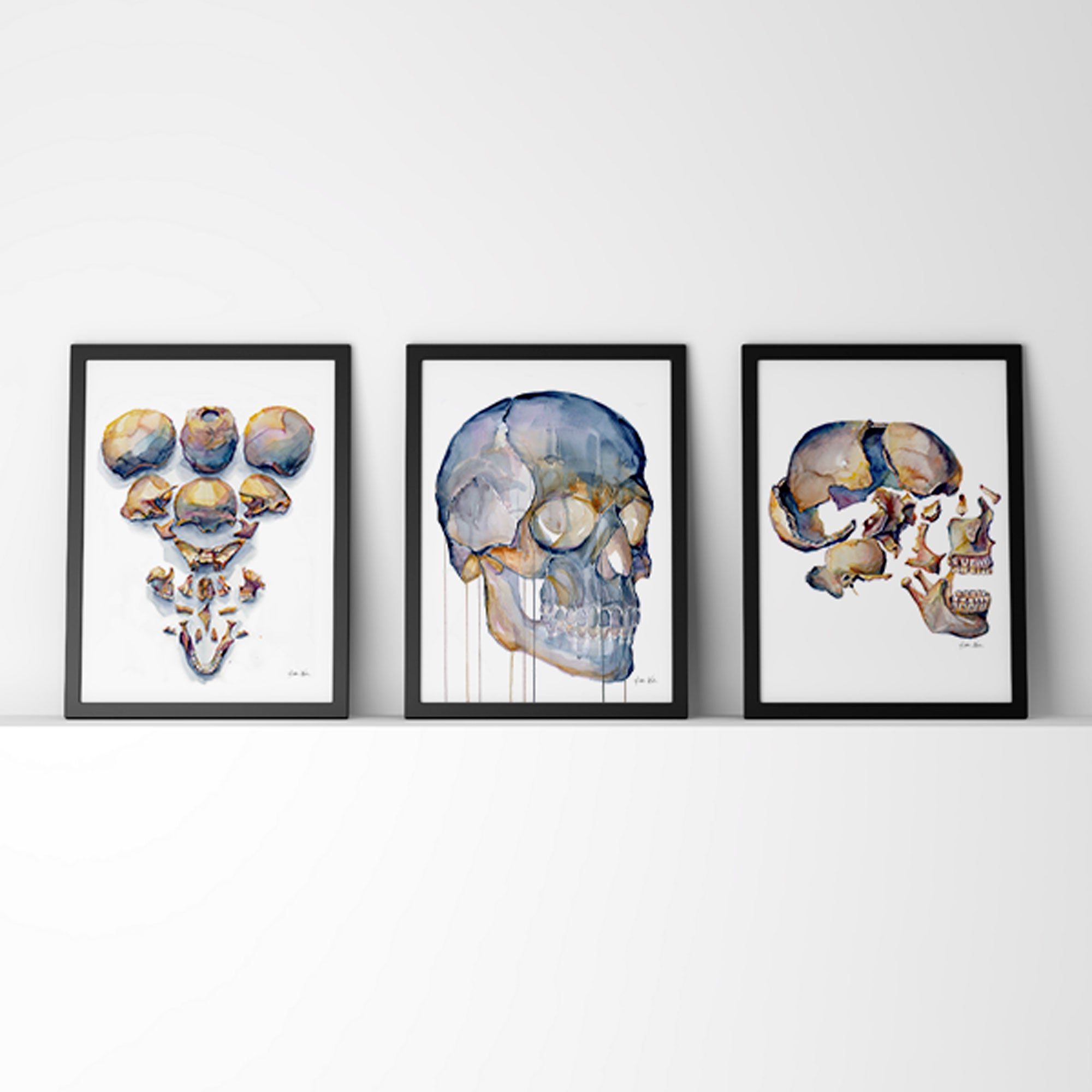 Skull Bones Watercolor Print Set