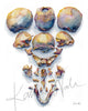 Unframed watercolor painting of a top view of an exploded skull.