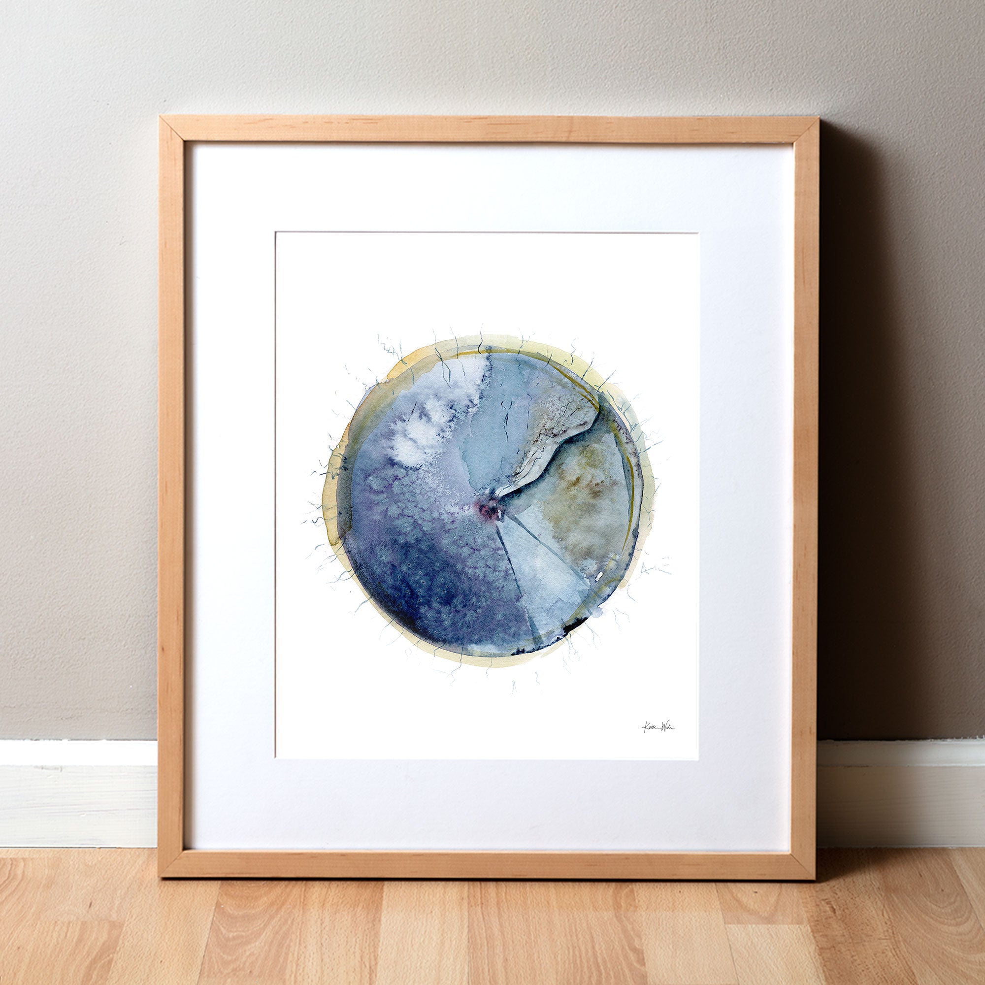 Framed watercolor painting of an eardrum.