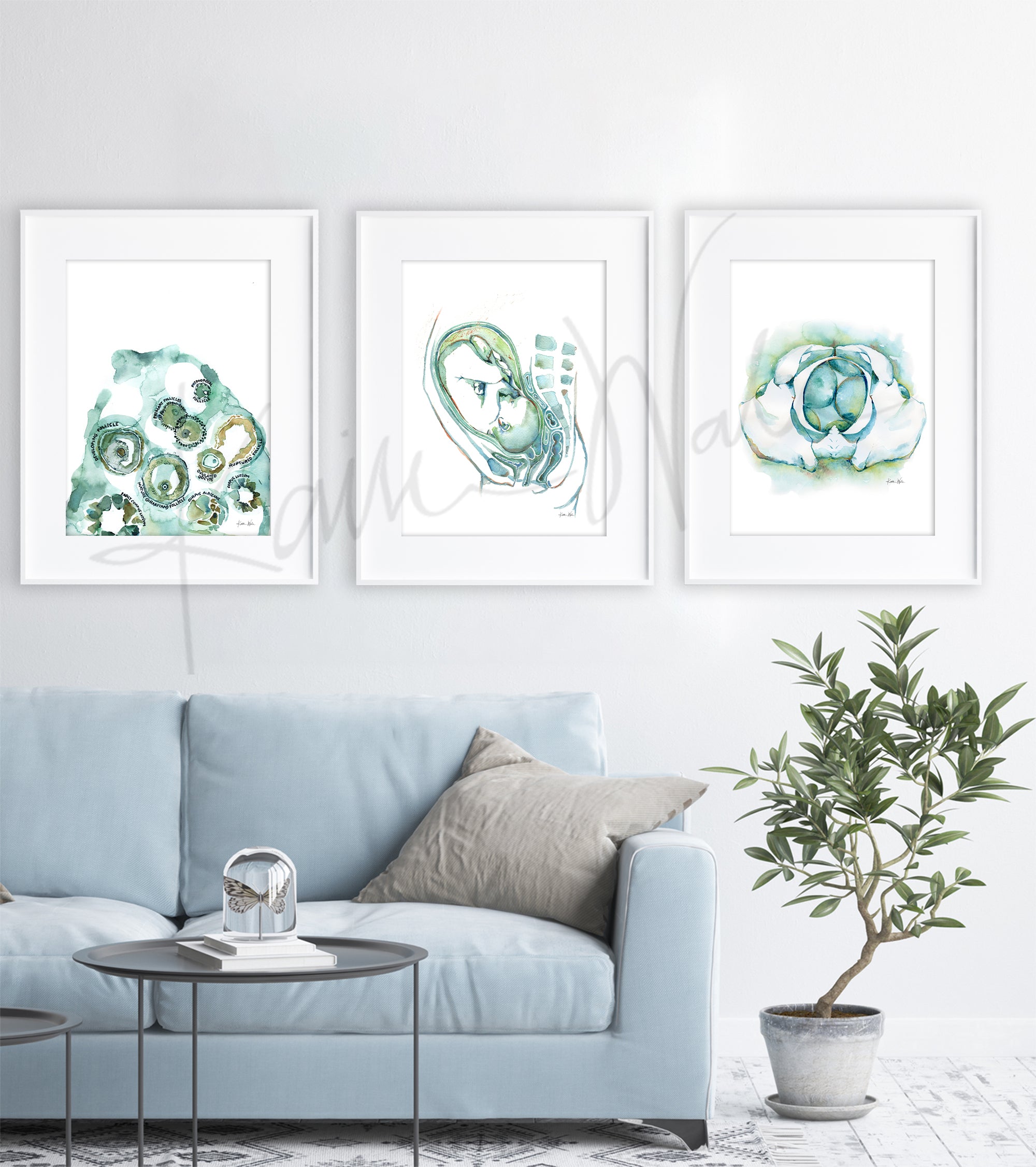 Blue Green Fertility Watercolor Print Set