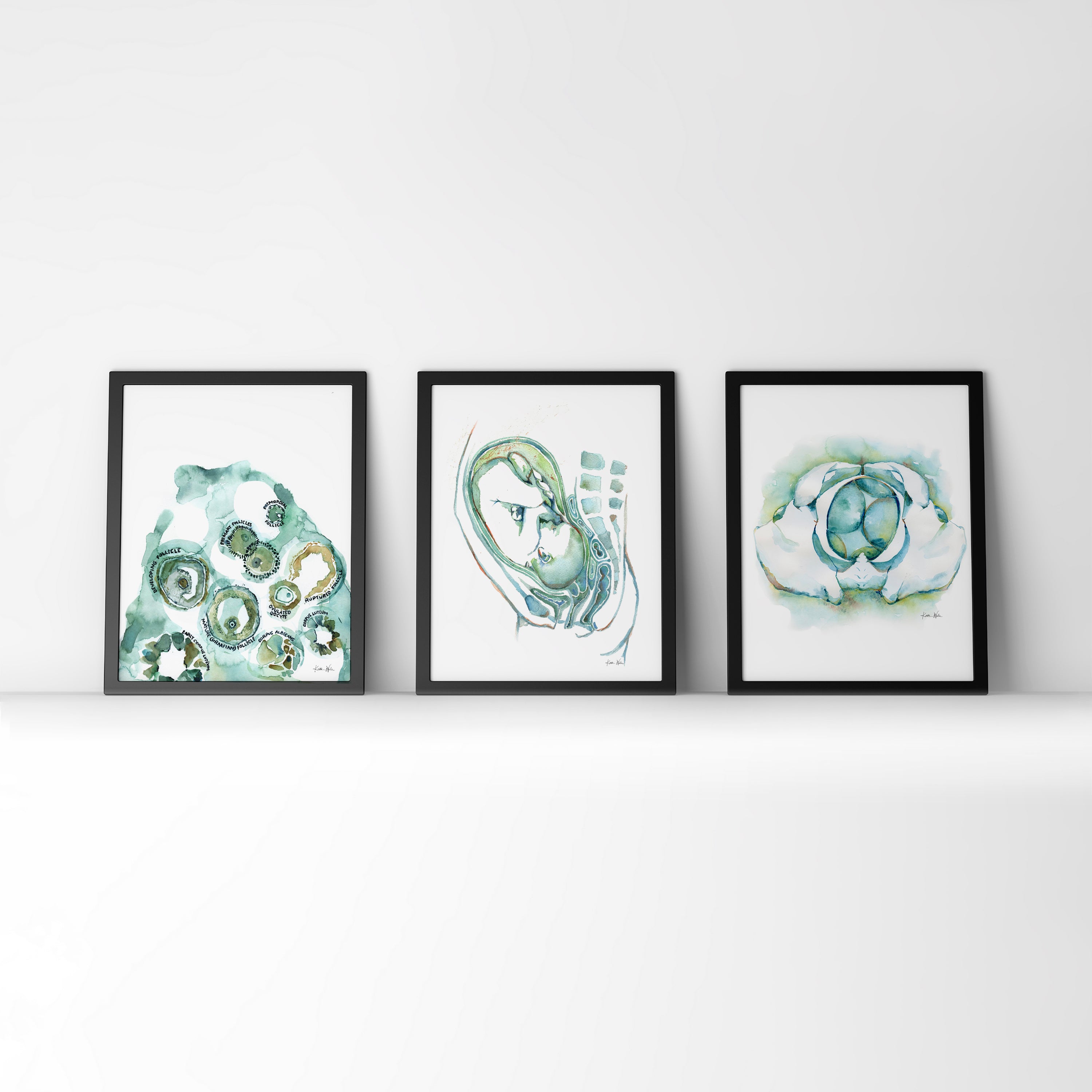 Blue Green Fertility Watercolor Print Set