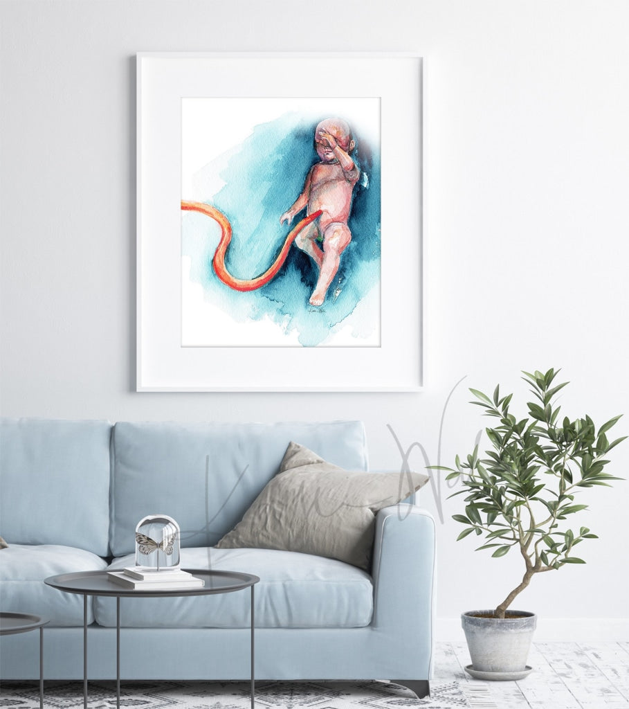 Baby In Womb Watercolor Print