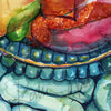 Zoomed in view of a watercolor painting of the gastrointestinal system.