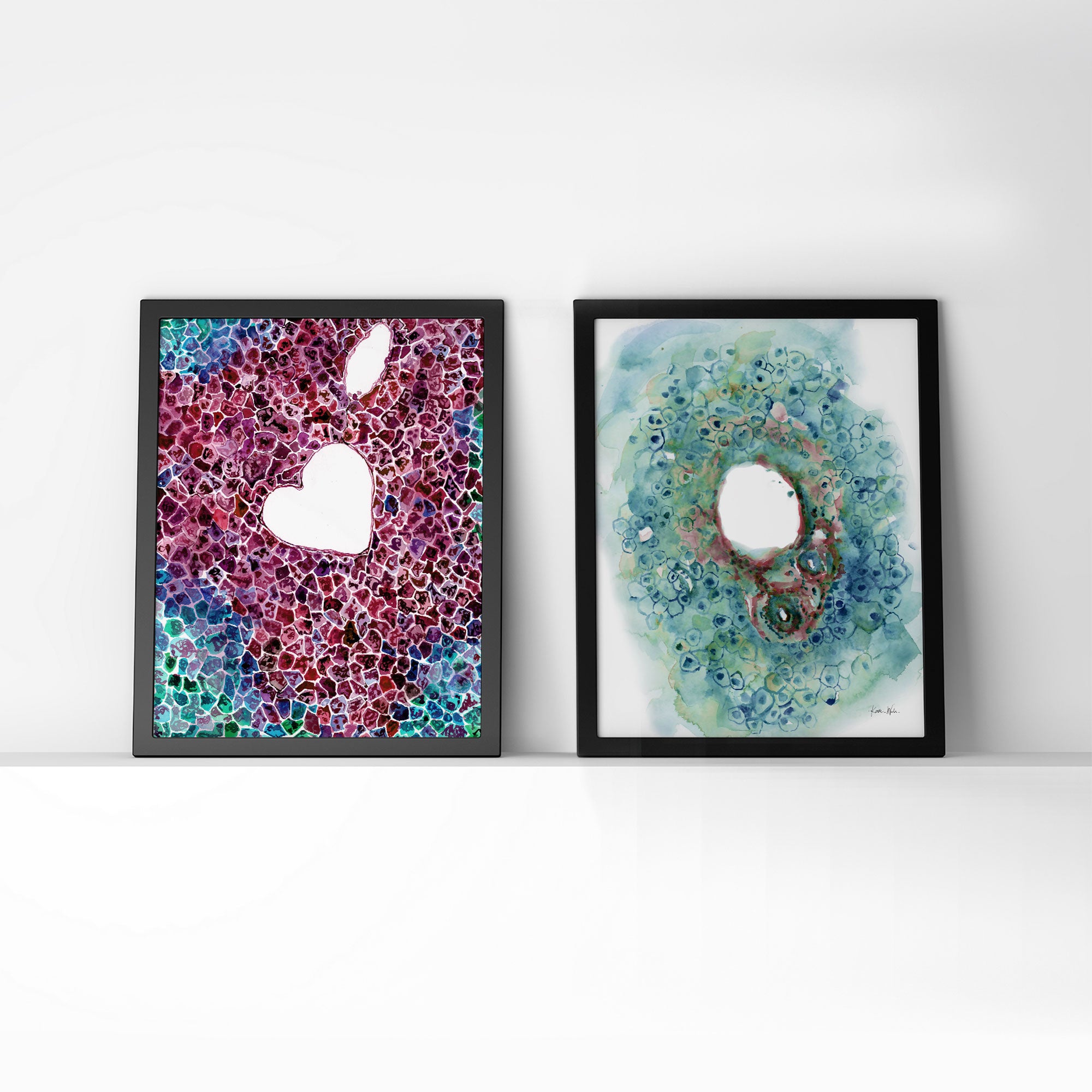 Framed watercolor painting set of the bile and hepatic ducts.