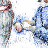 Zoomed in view of a watercolor painting of a finger amputation surgery.