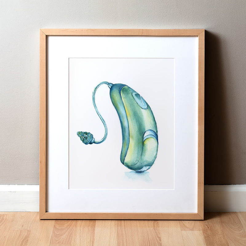 Hearing Aid Art In Green Print Watercolor