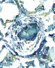 Unframed watercolor painting of a granuloma histology in blues and greens.