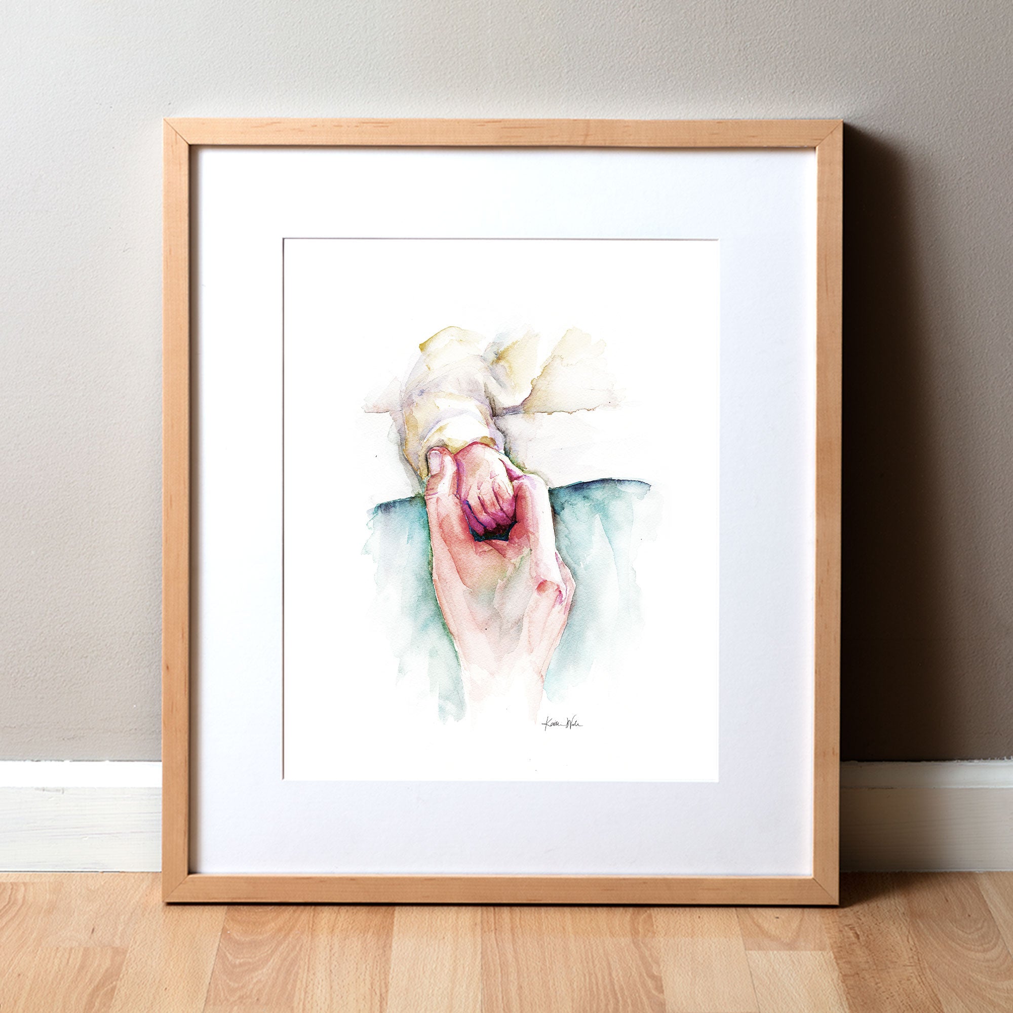 Mom & Baby Holding Hands Watercolor Print