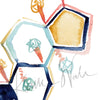 Zoomed in view of a watercolor painting of the progesterone hormone molecular structure.