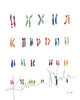 Unframed watercolor painting of the karyotype of someone with Down Syndrome.